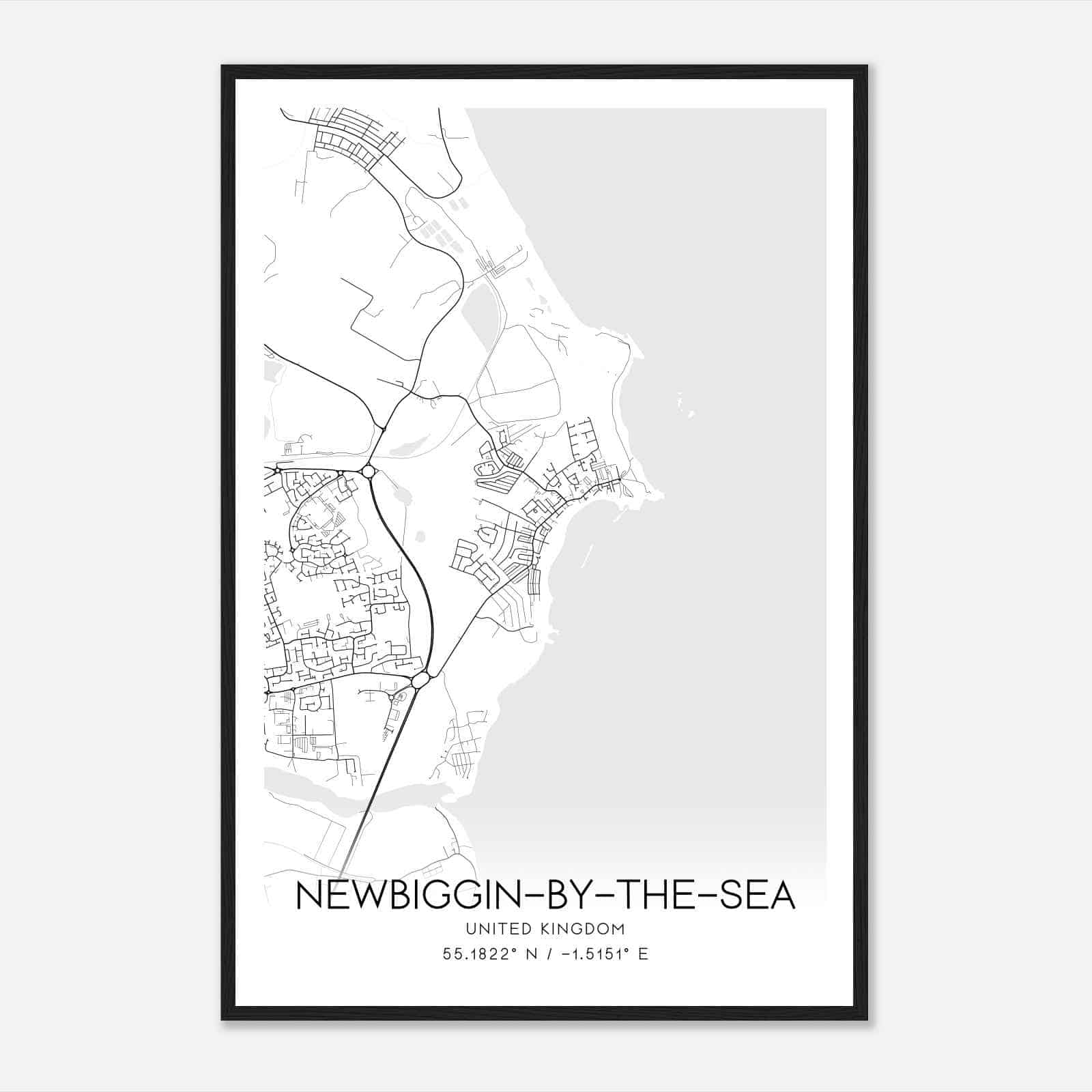 Newbiggin-by-the-Sea United Kingdom Map Poster, Modern Home Decor Wall Art Print