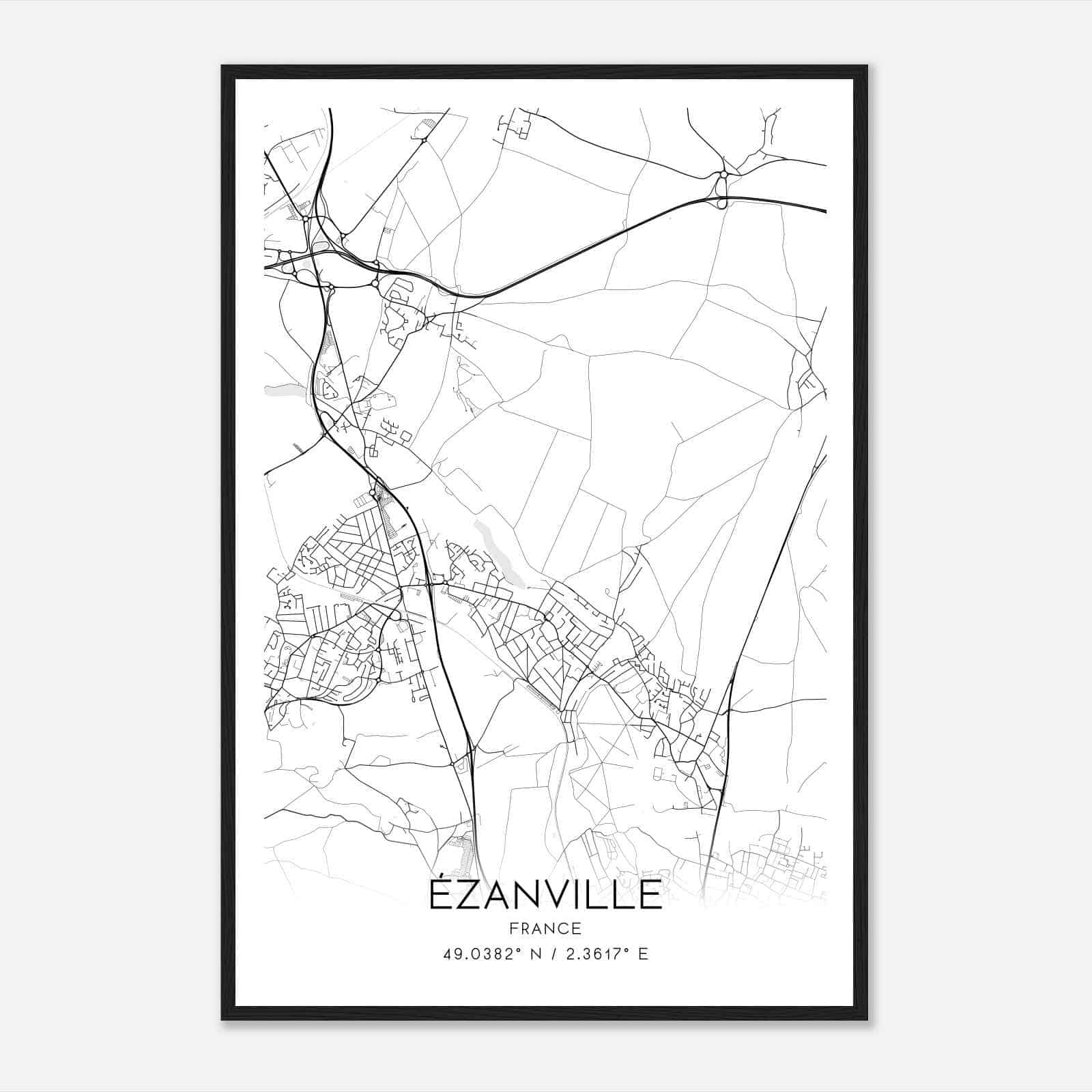 Ezanville France Map Poster, Modern Home Decor Wall Art Print