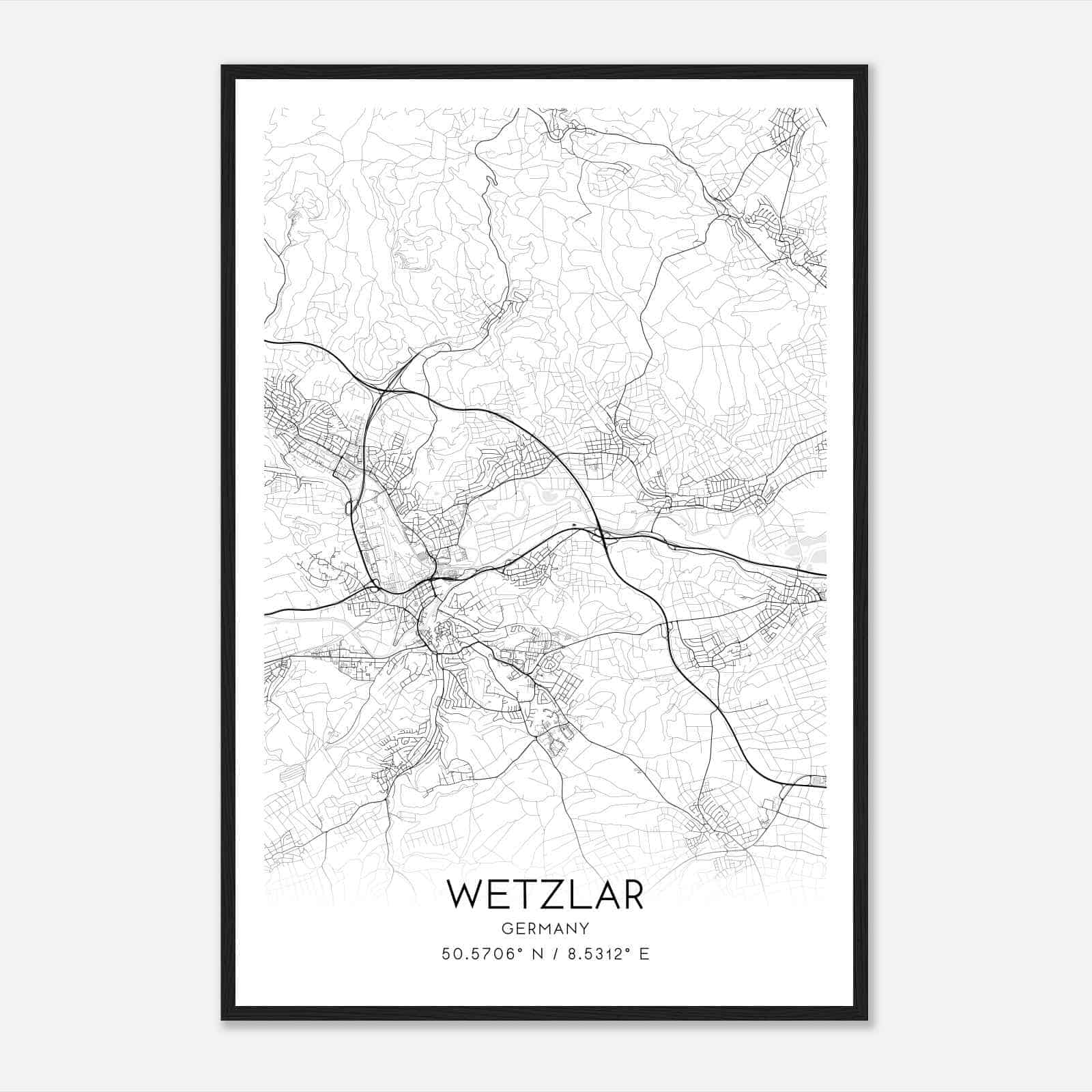 Wetzlar Germany Map Poster, Modern Home Decor Wall Art Print