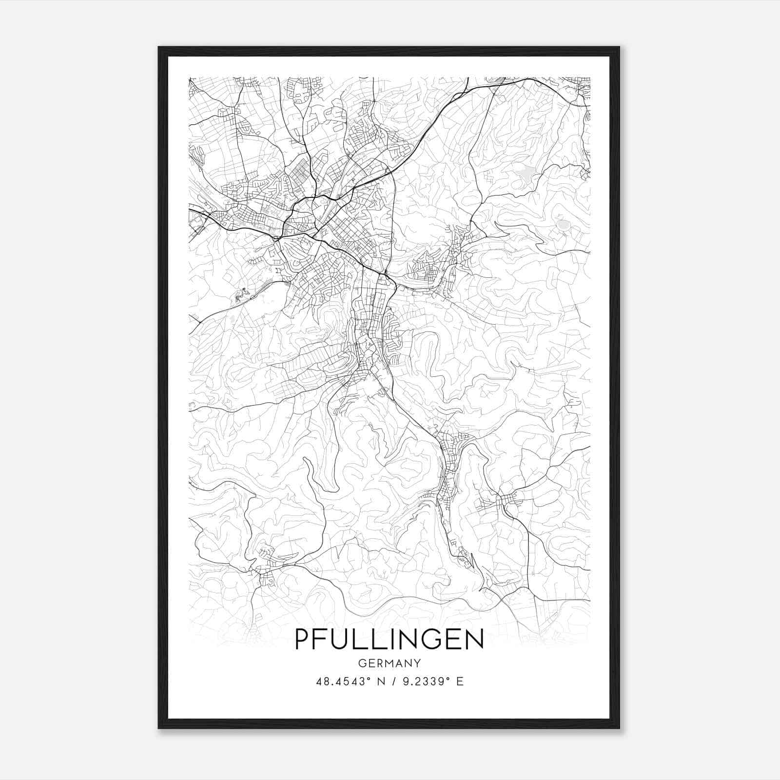 Pfullingen Germany Map Poster, Modern Home Decor Wall Art Print