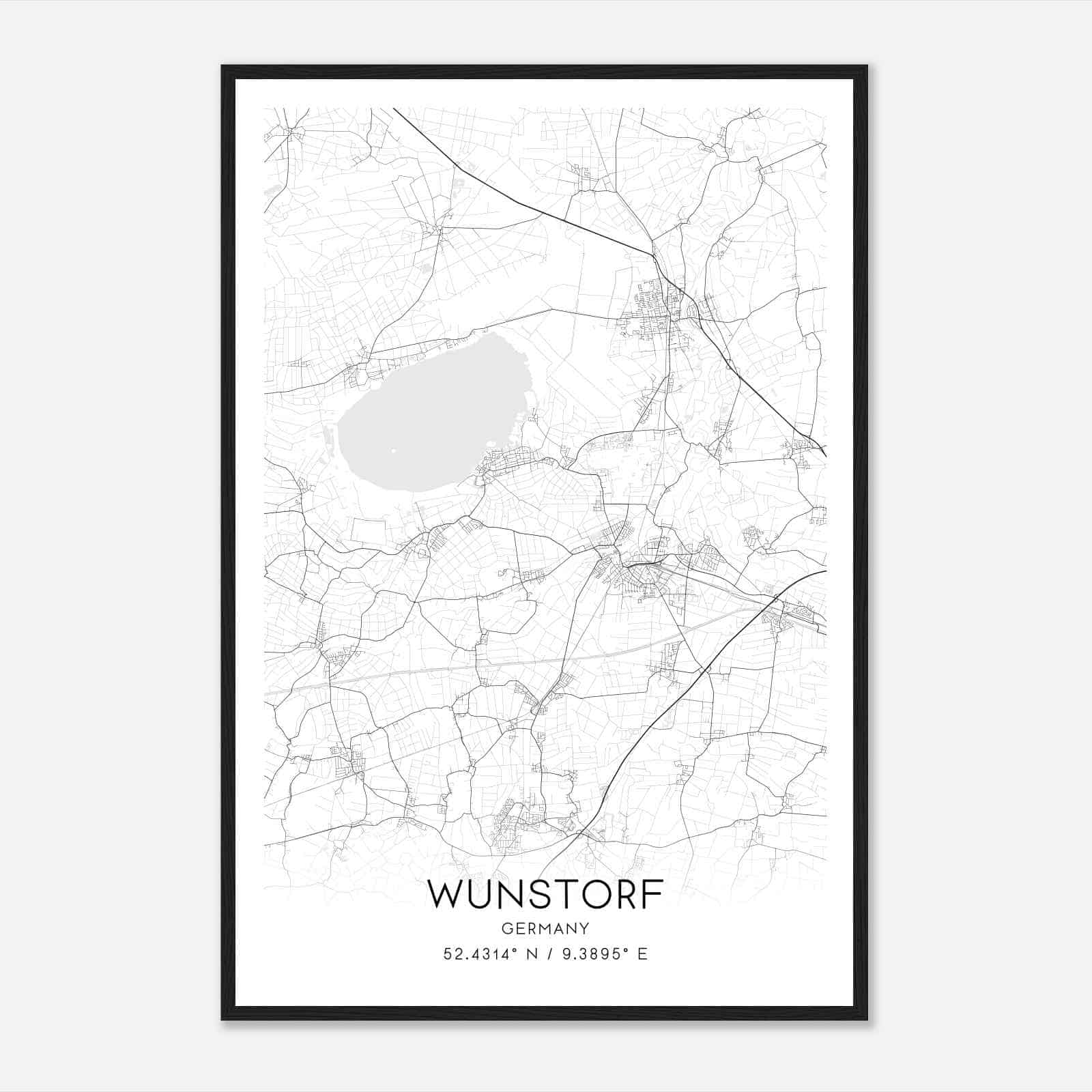 Wunstorf Germany Map Poster, Modern Home Decor Wall Art Print