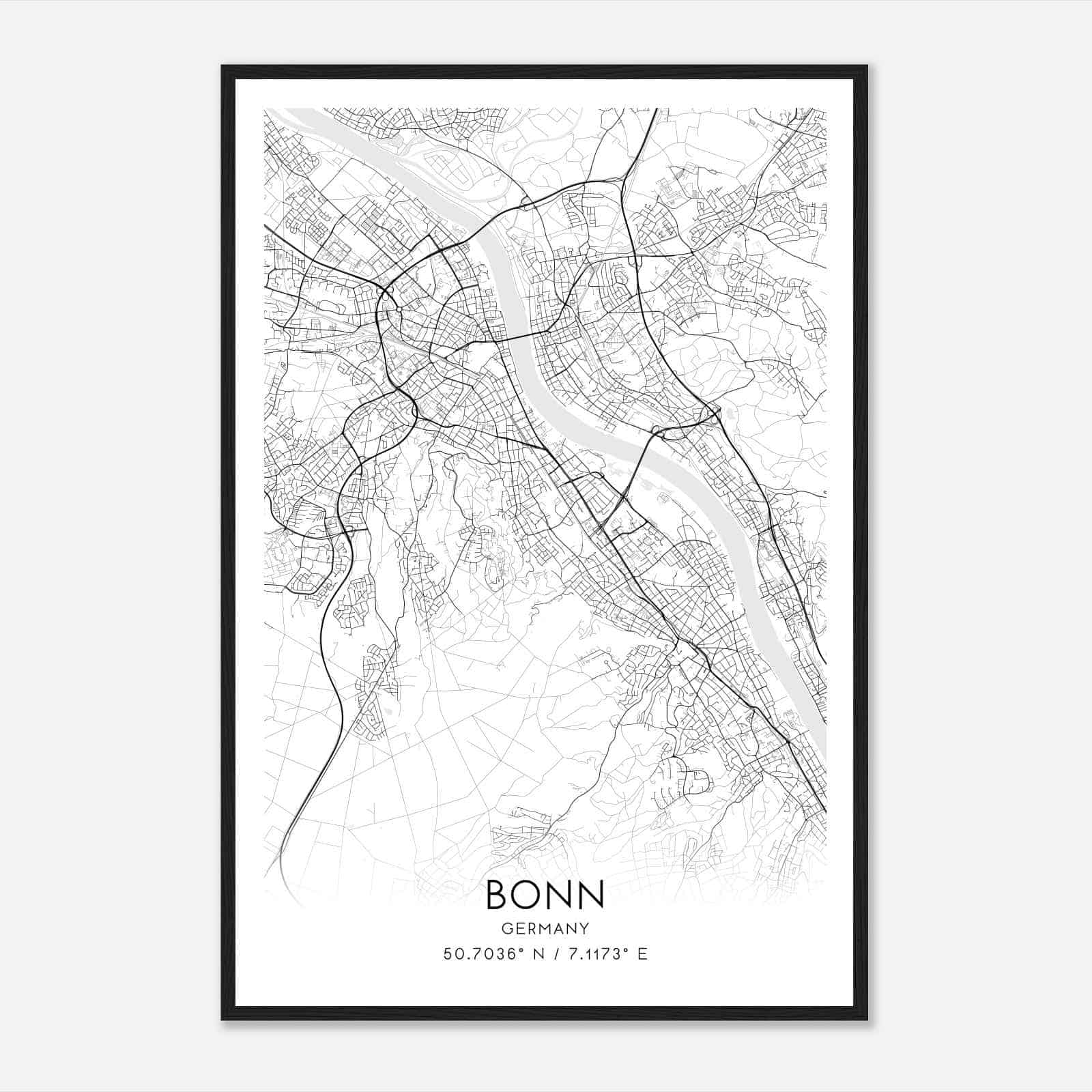 Bonn Germany Map Poster, Modern Home Decor Wall Art Print