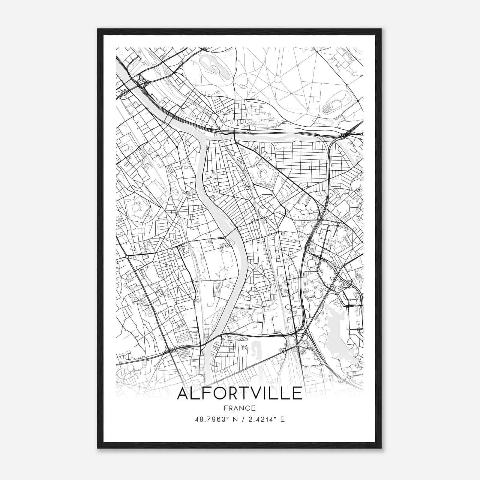 Alfortville France Map Poster, Modern Home Decor Wall Art Print