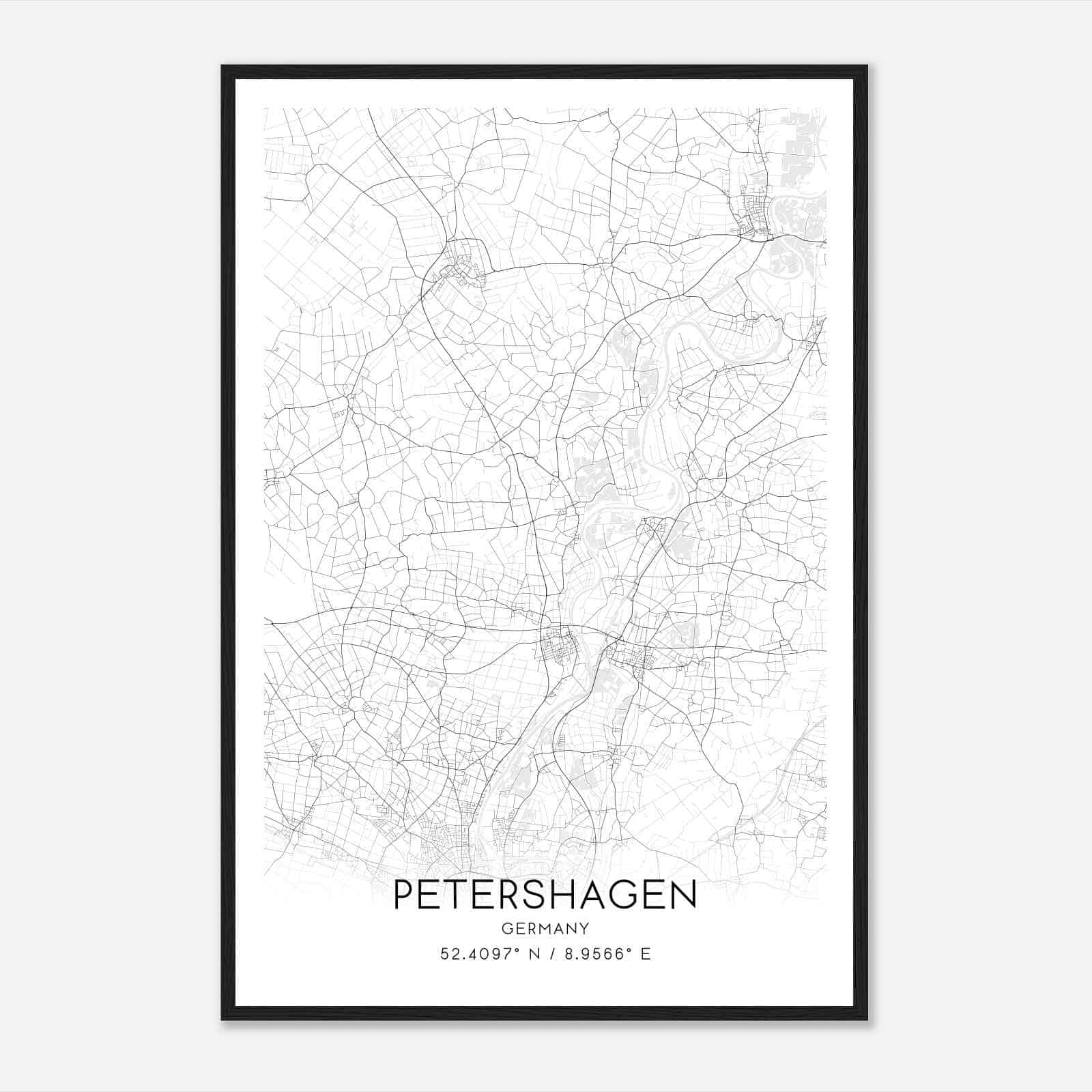 Petershagen Germany Map Poster, Modern Home Decor Wall Art Print