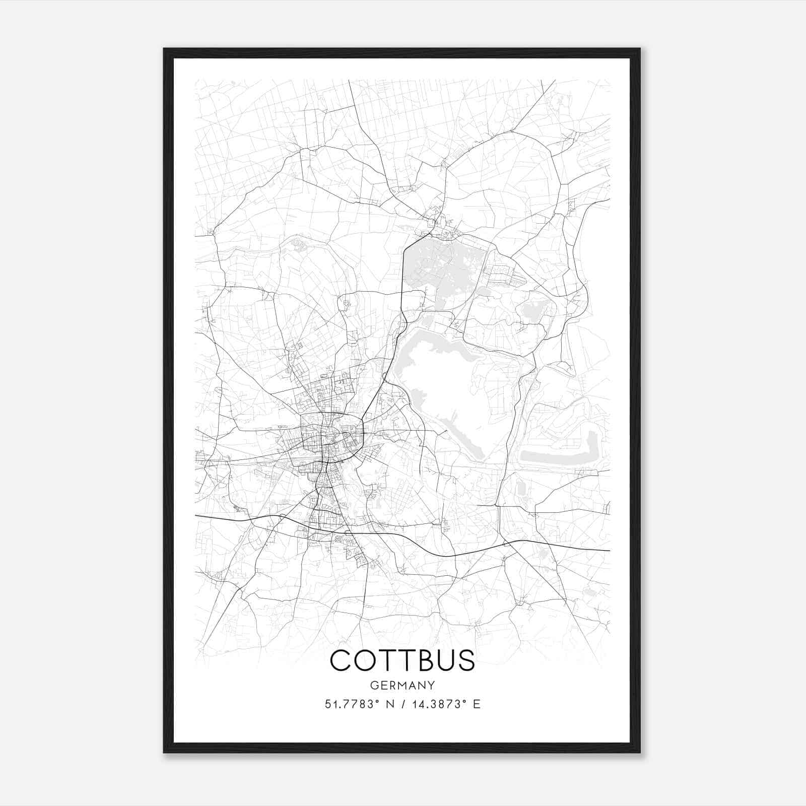 Cottbus Germany Map Poster, Modern Home Decor Wall Art Print