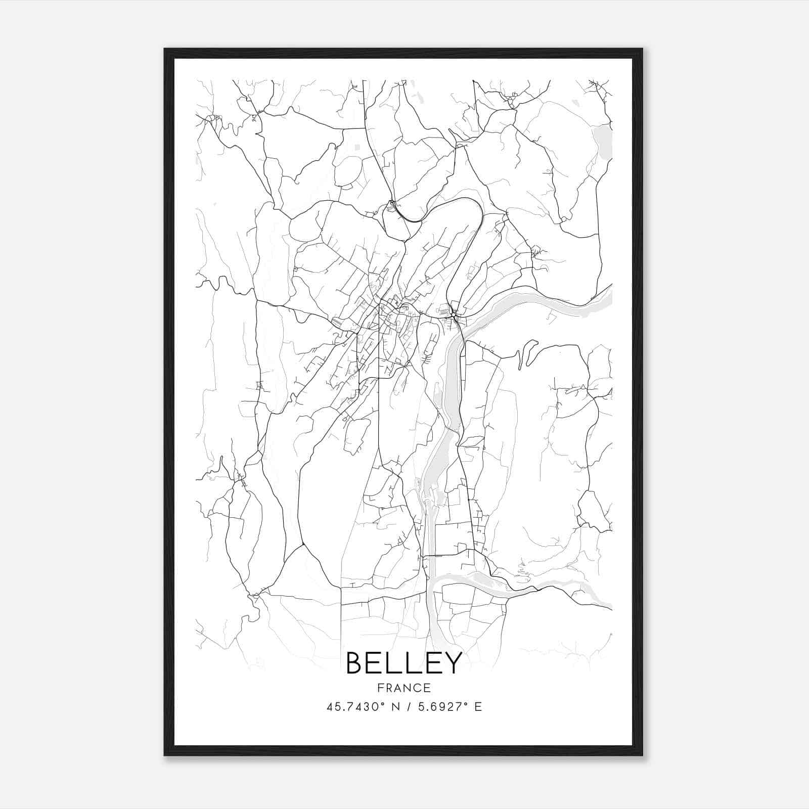 Belley France Map Poster, Modern Home Decor Wall Art Print