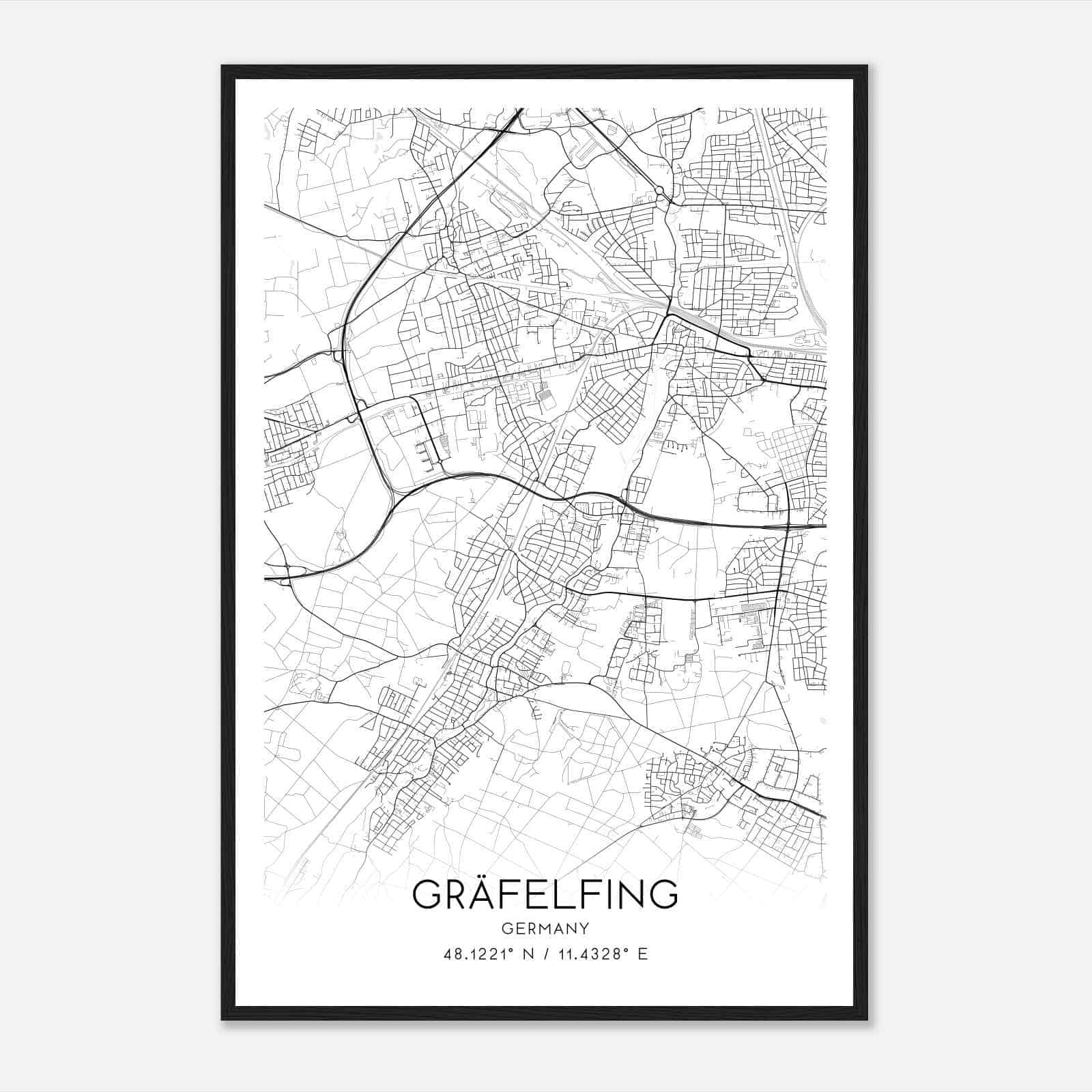 Grafelfing Germany Map Poster, Modern Home Decor Wall Art Print