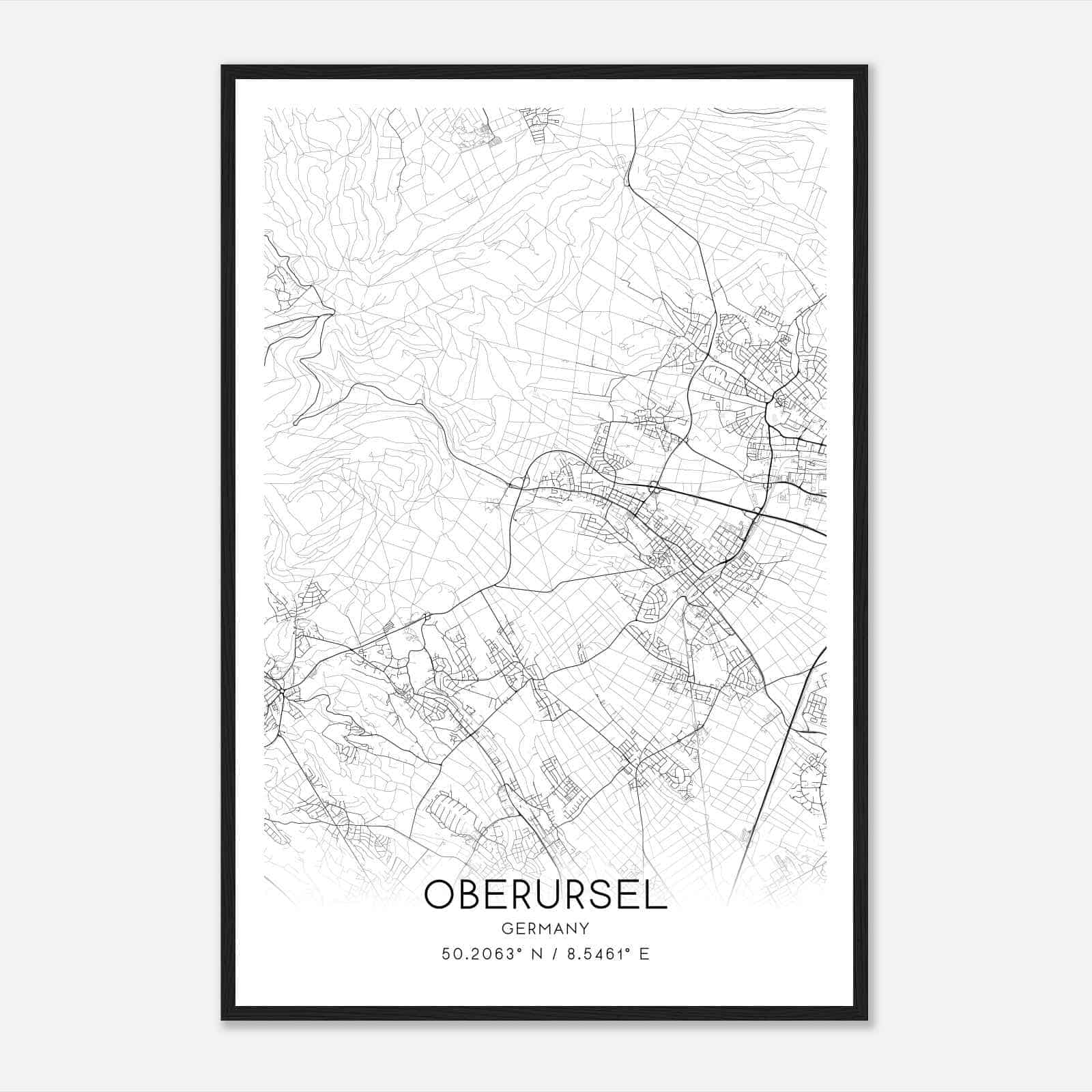 Oberursel Germany Map Poster, Modern Home Decor Wall Art Print
