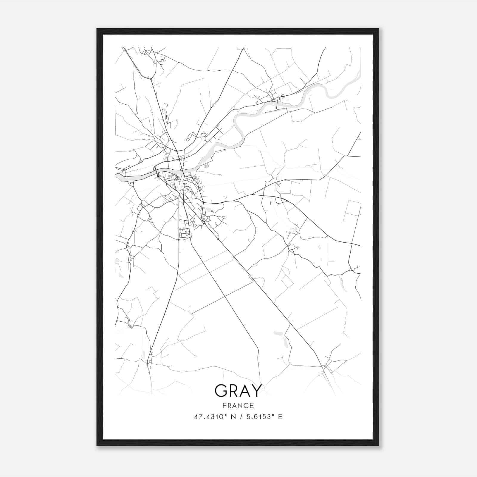 Gray France Map Poster, Modern Home Decor Wall Art Print