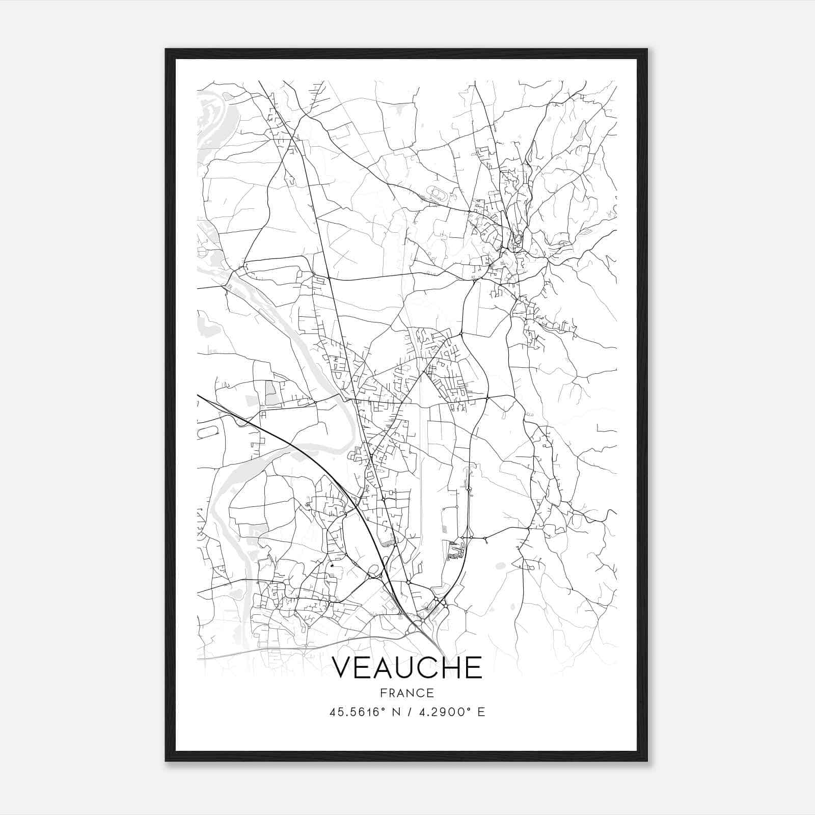 Veauche France Map Poster, Modern Home Decor Wall Art Print