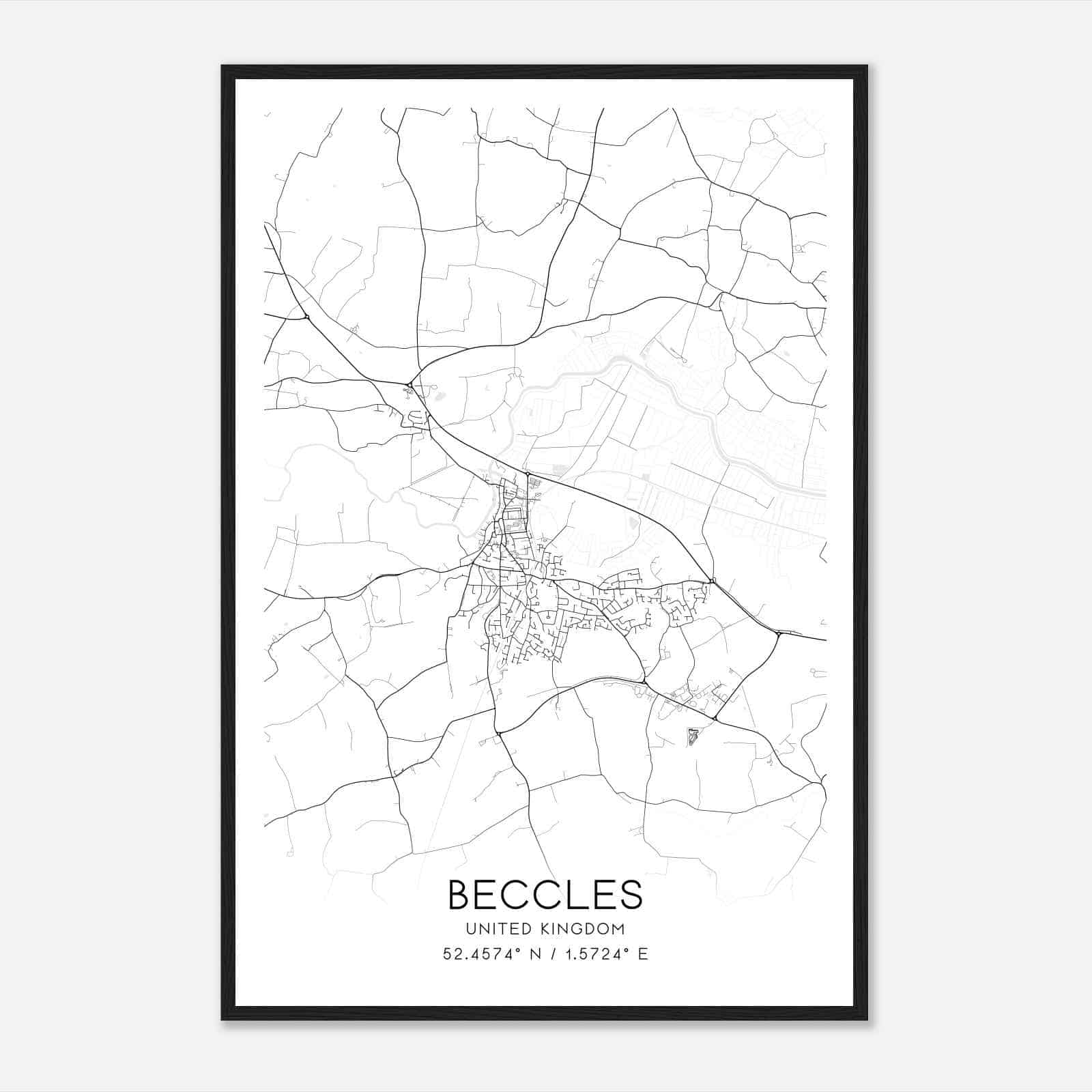 Beccles United Kingdom Map Poster, Modern Home Decor Wall Art Print