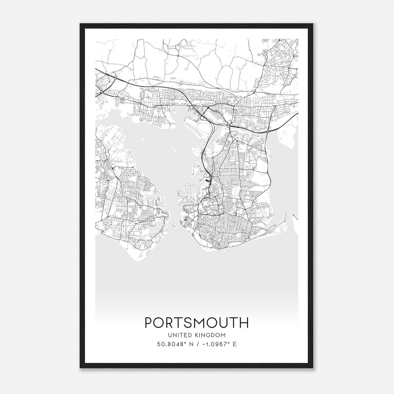 Portsmouth United Kingdom Map Poster, Modern Home Decor Wall Art Print