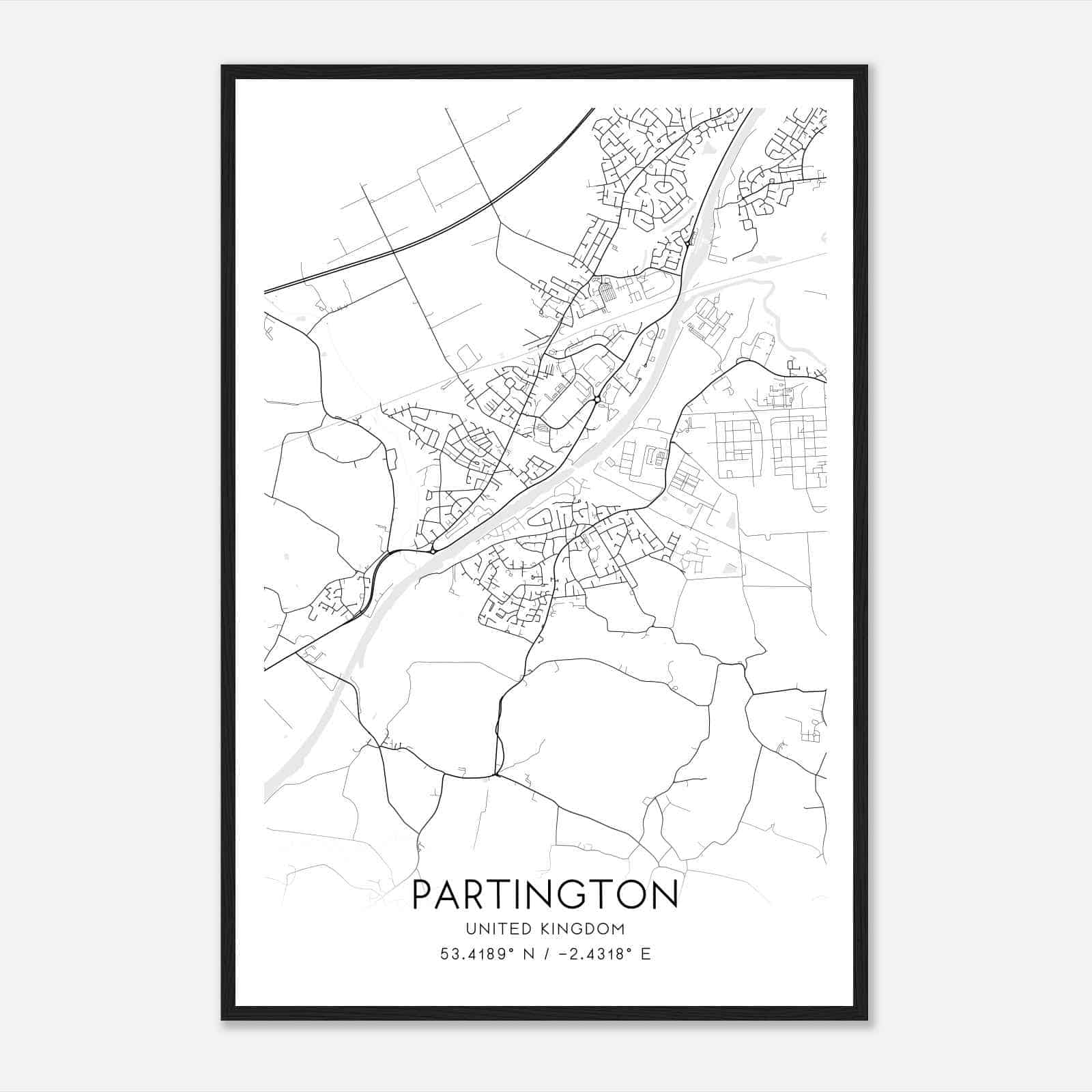 Partington United Kingdom Map Poster, Modern Home Decor Wall Art Print