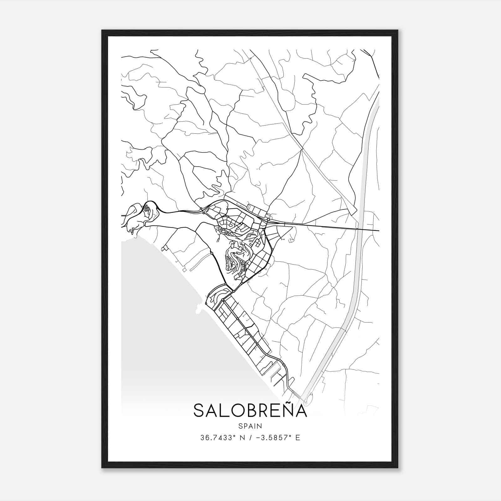 Salobrena Spain Map Poster, Modern Home Decor Wall Art Print