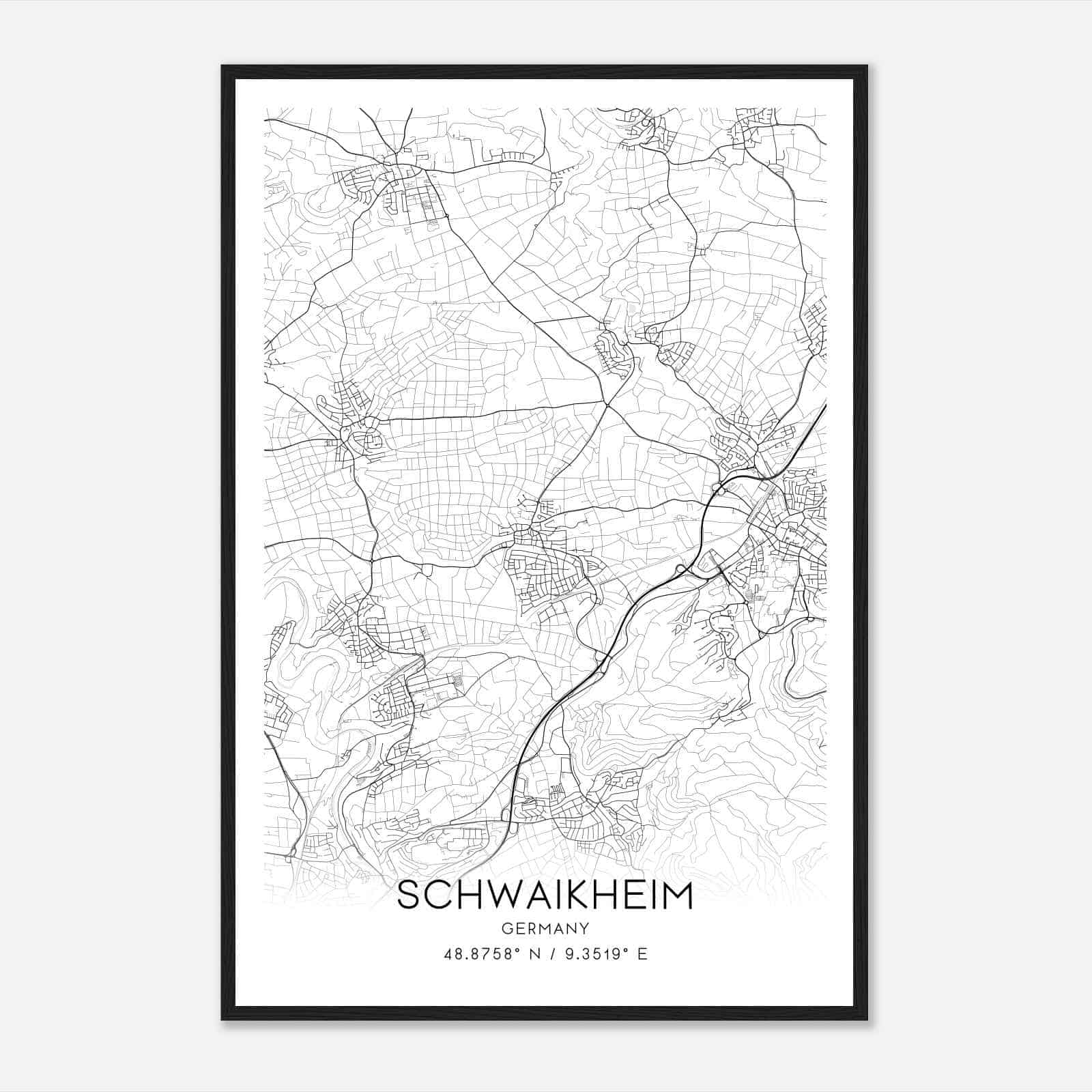 Schwaikheim Germany Map Poster, Modern Home Decor Wall Art Print