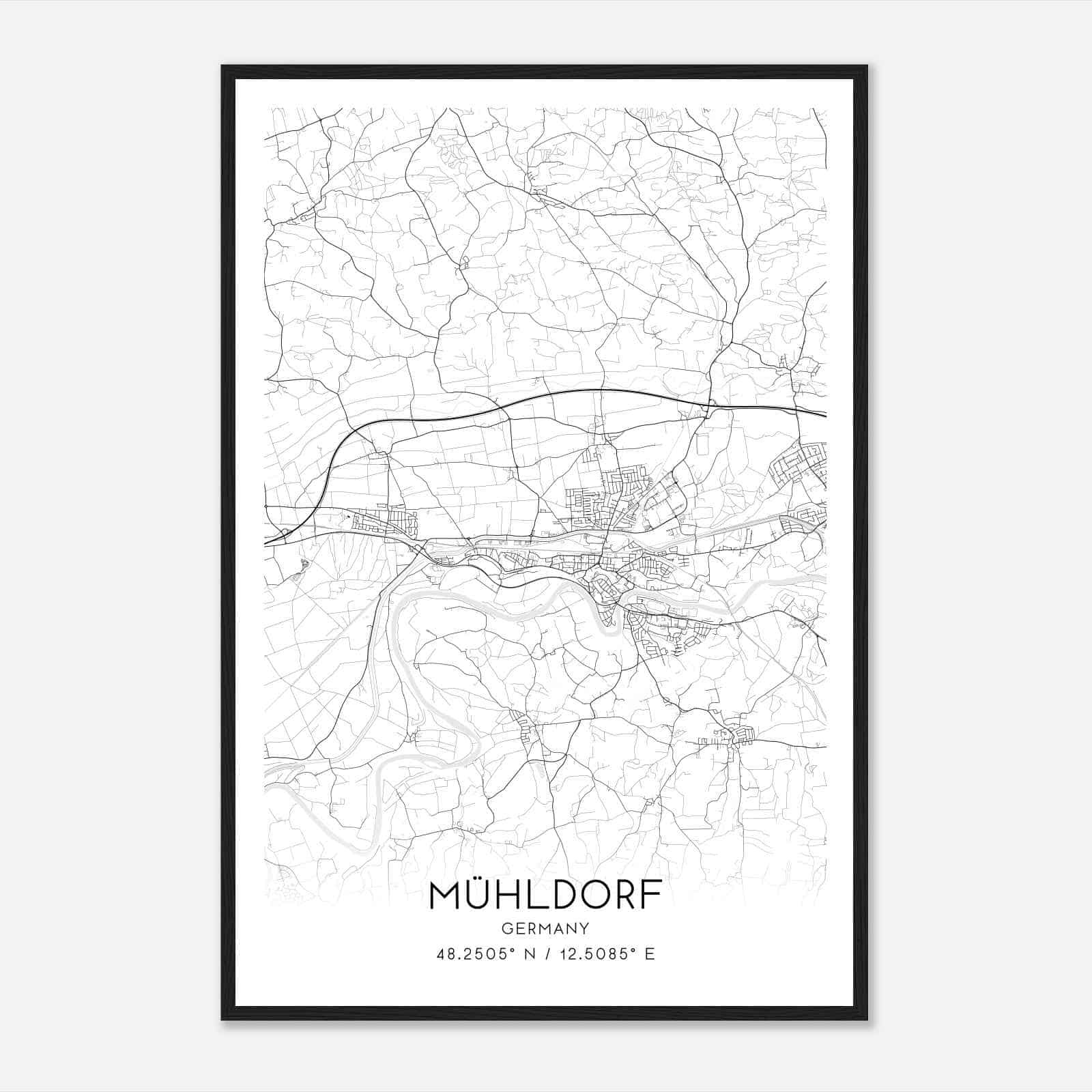 Muhldorf Germany Map Poster, Modern Home Decor Wall Art Print