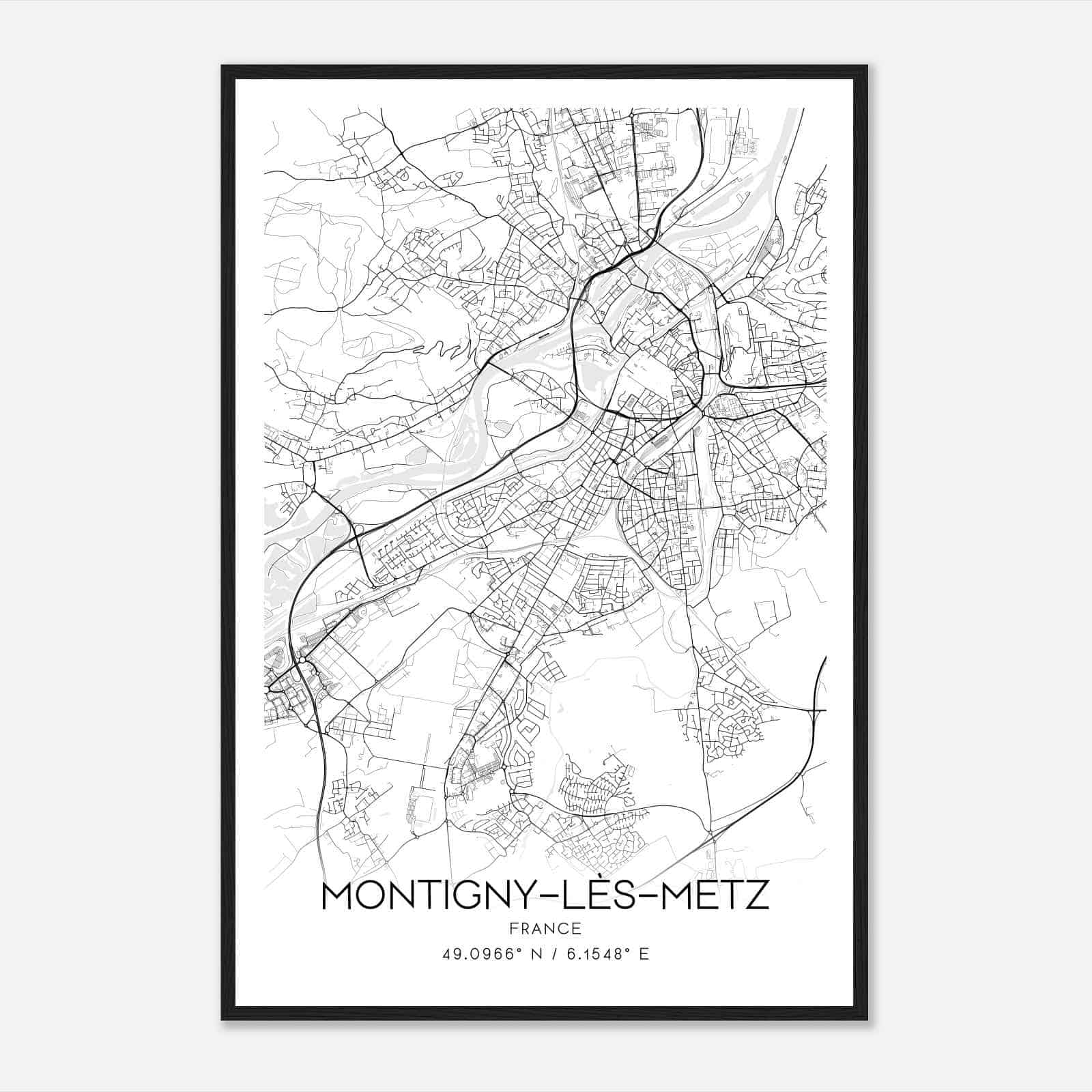 Montigny-les-Metz France Map Poster, Modern Home Decor Wall Art Print