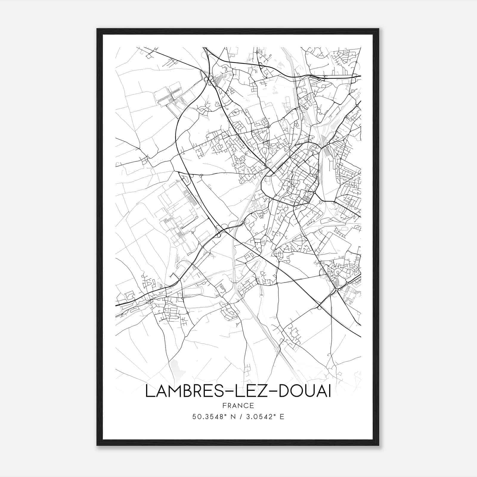 Lambres-les-Douai France Map Poster, Modern Home Decor Wall Art Print