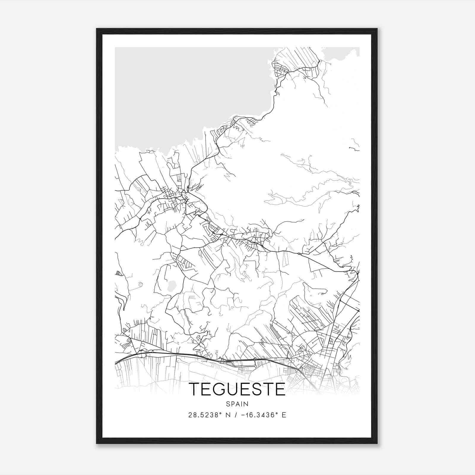 Tegueste Spain Map Poster, Modern Home Decor Wall Art Print