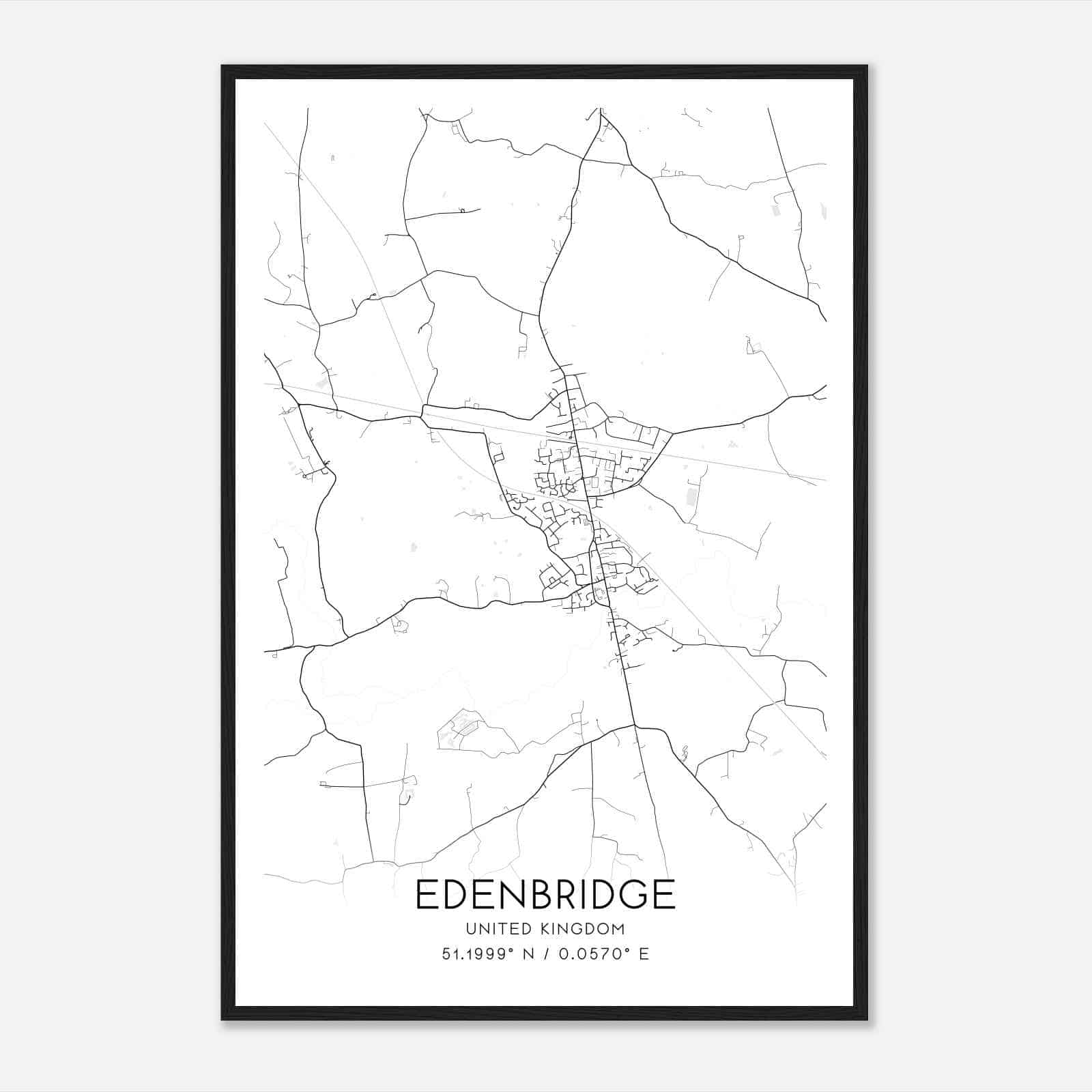 Edenbridge United Kingdom Map Poster, Modern Home Decor Wall Art Print