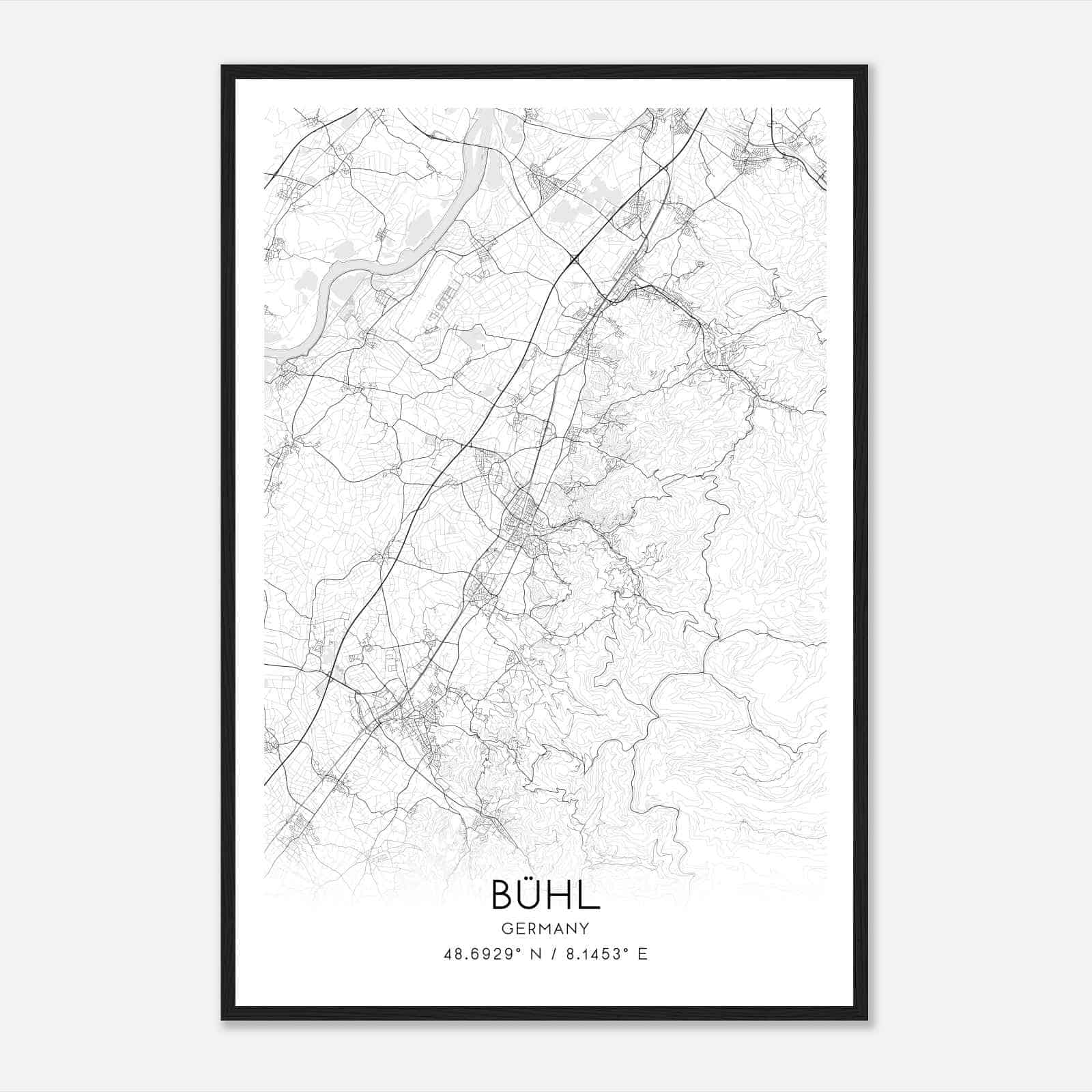 Buhl Germany Map Poster, Modern Home Decor Wall Art Print