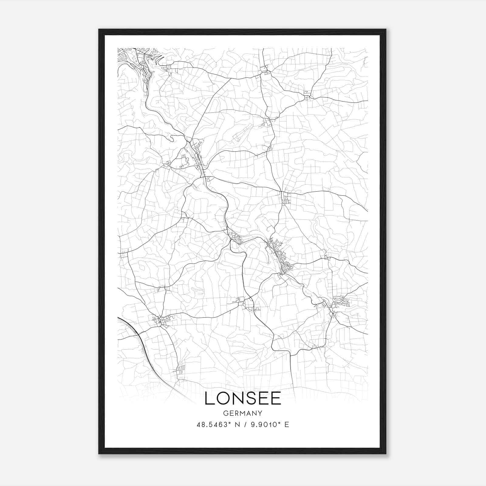Lonsee Germany Map Poster, Modern Home Decor Wall Art Print