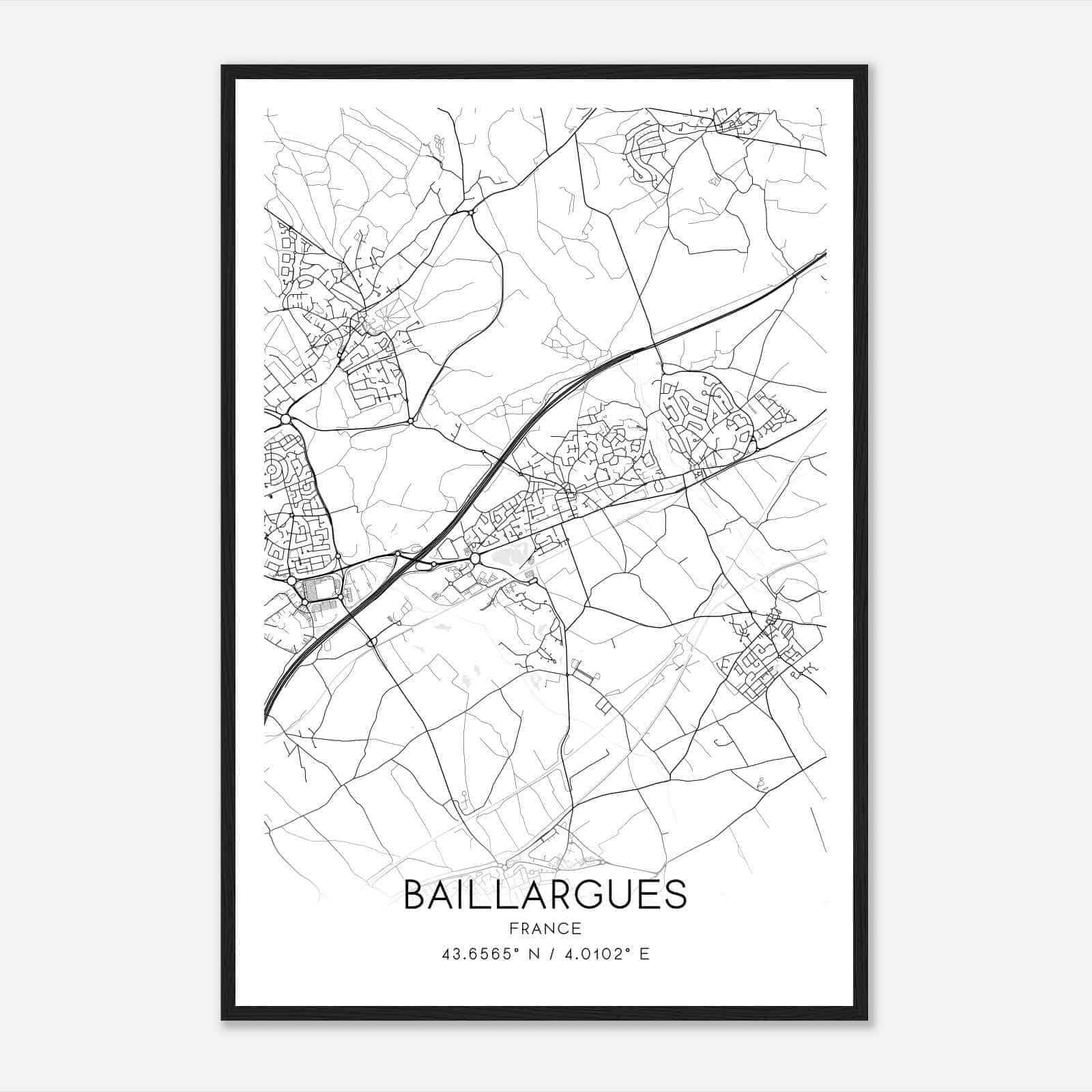 Baillargues France Map Poster, Modern Home Decor Wall Art Print