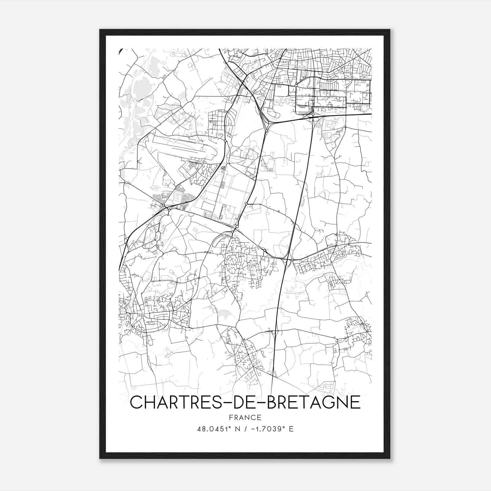Chartres-de-Bretagne France Map Poster, Modern Home Decor Wall Art Print