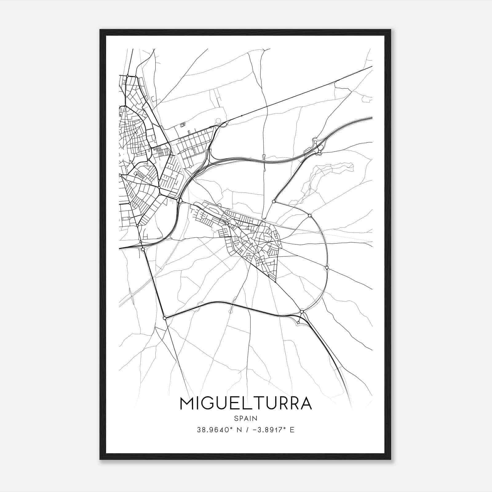 Miguelturra Spain Map Poster, Modern Home Decor Wall Art Print