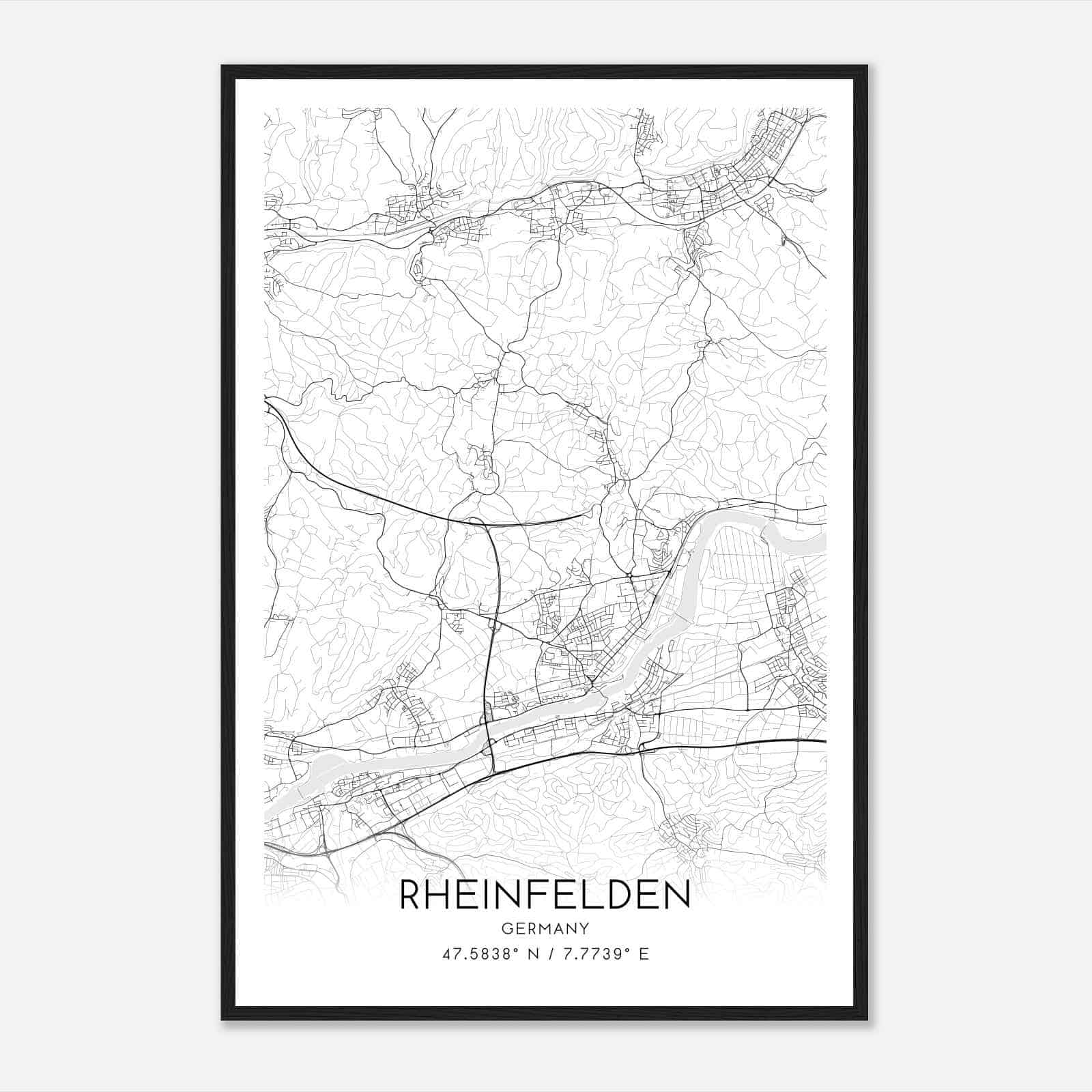 Rheinfelden (Baden) Germany Map Poster, Modern Home Decor Wall Art Print