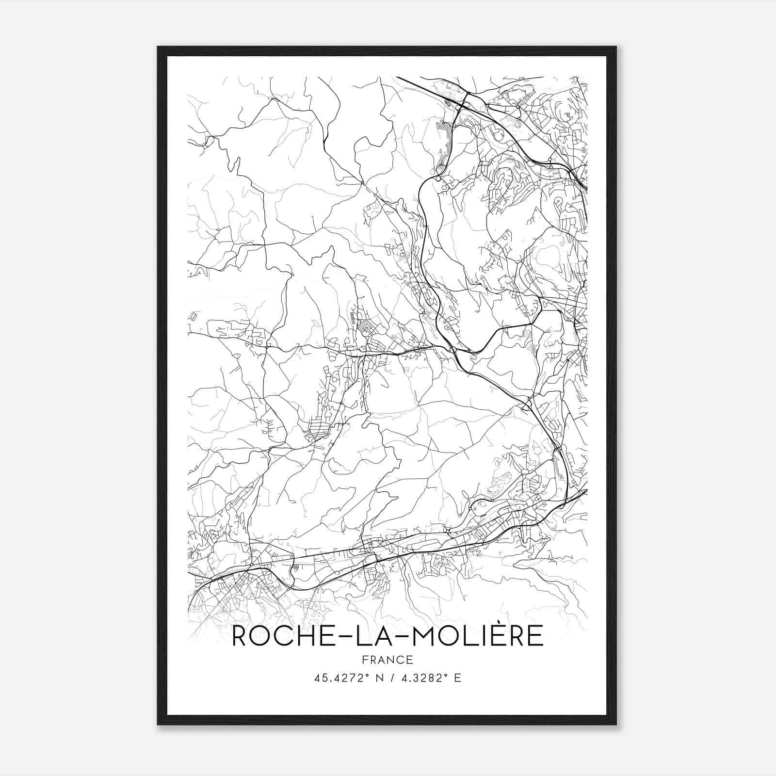 Roche-la-Moliere France Map Poster, Modern Home Decor Wall Art Print