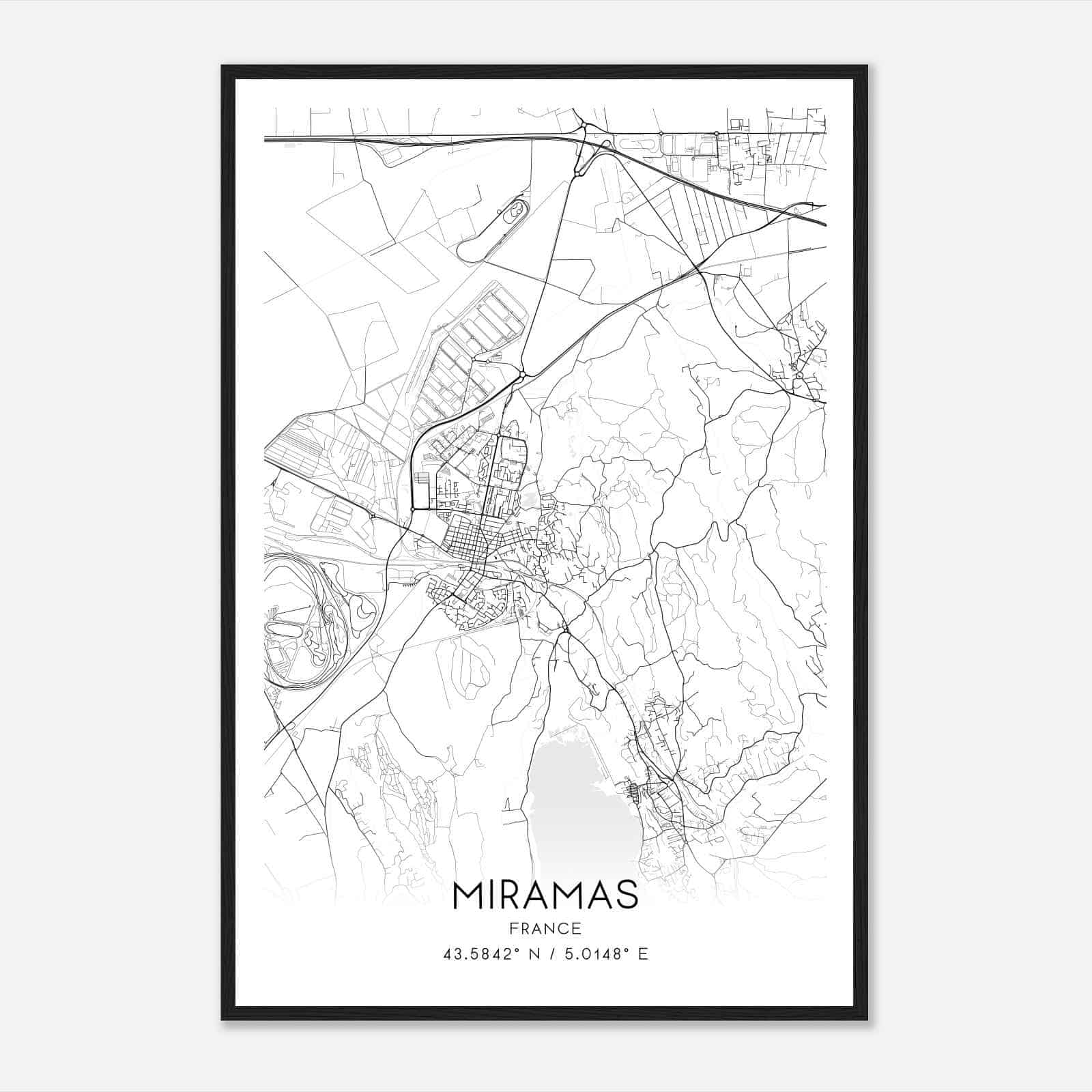 Miramas France Map Poster, Modern Home Decor Wall Art Print