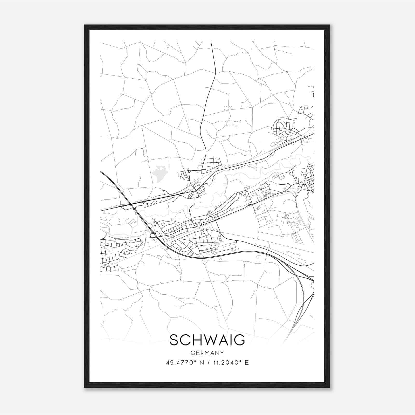 Schwaig Germany Map Poster, Modern Home Decor Wall Art Print