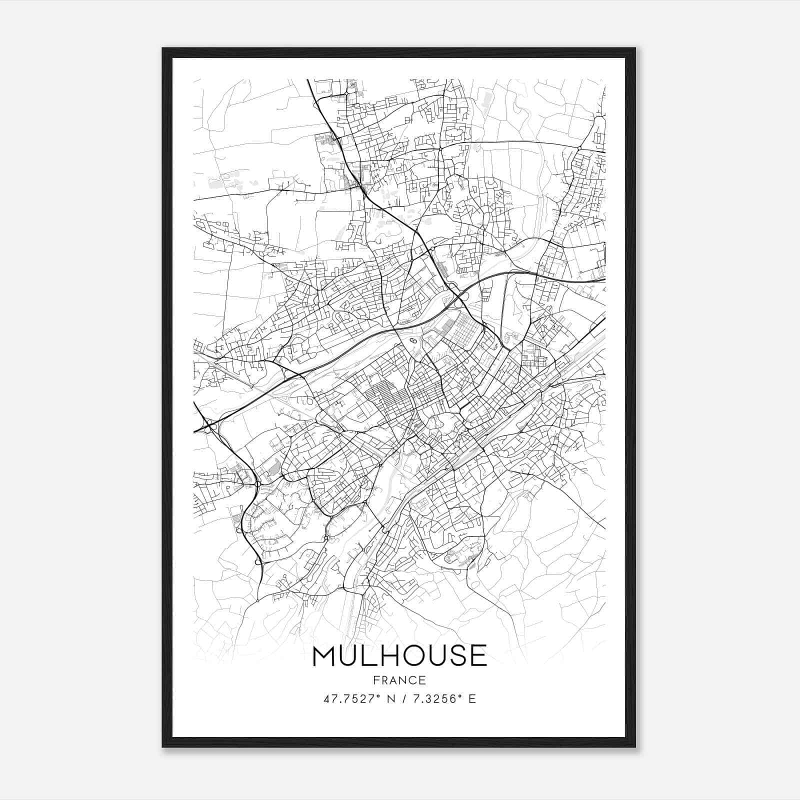 Mulhouse France Map Poster, Modern Home Decor Wall Art Print