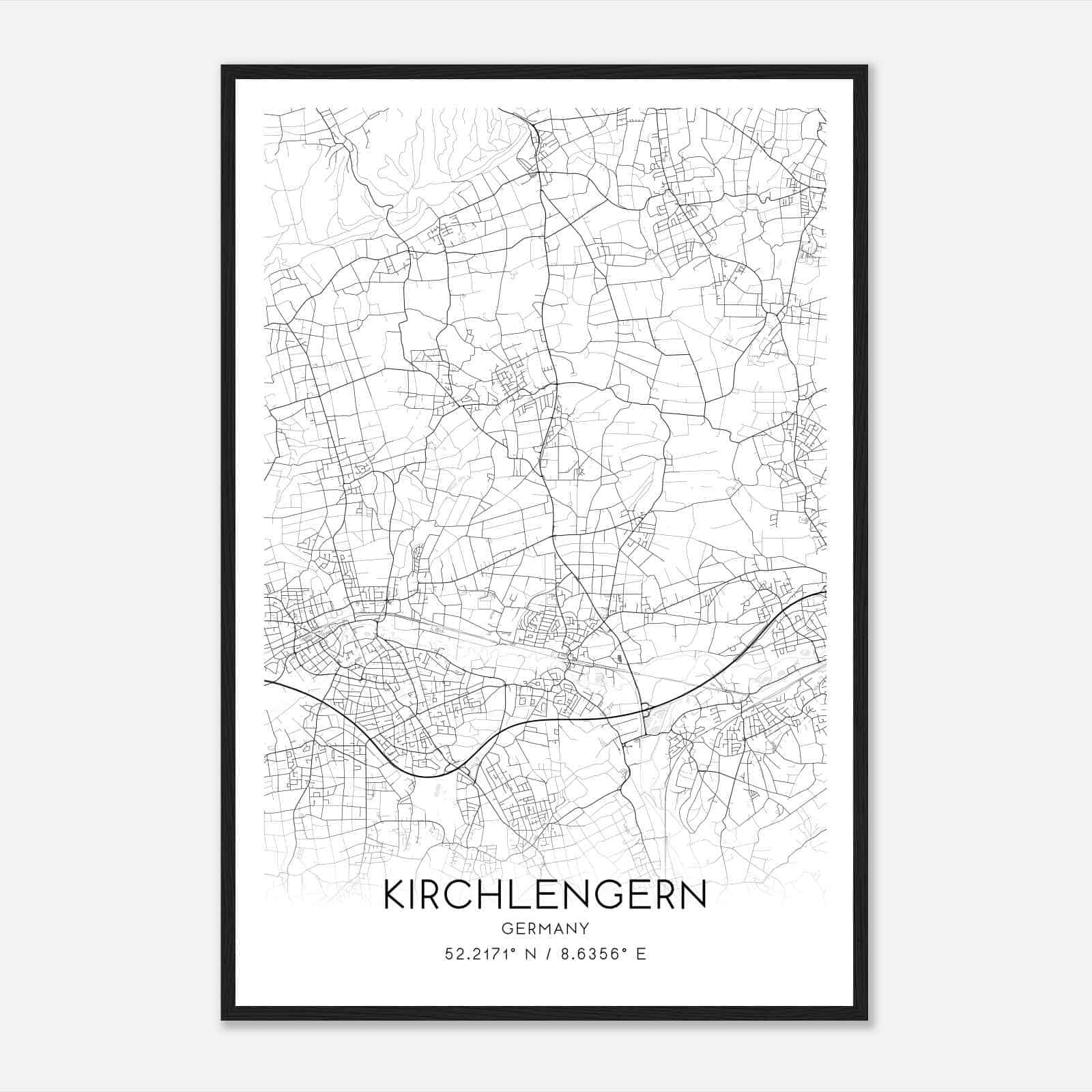Kirchlengern Germany Map Poster, Modern Home Decor Wall Art Print