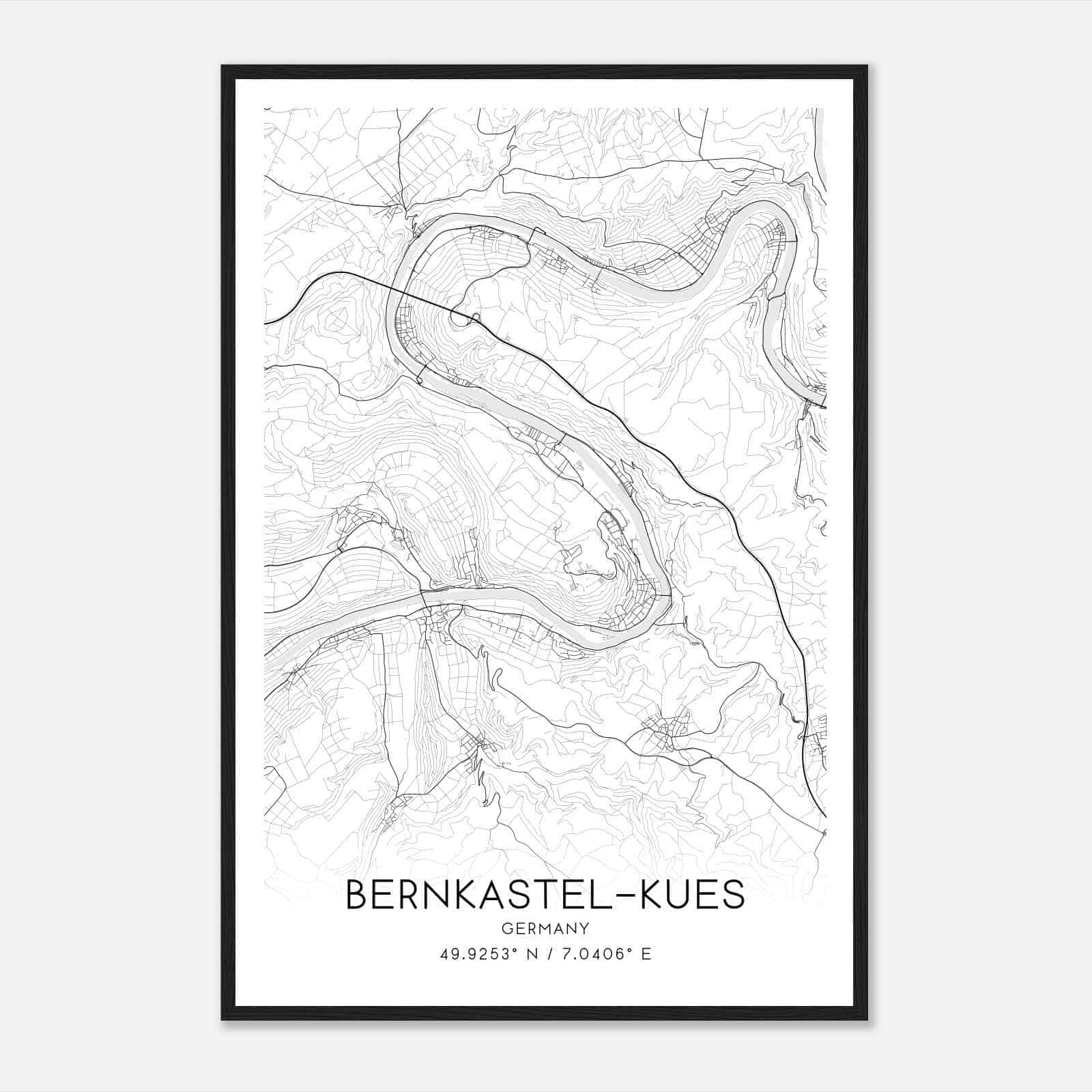 Bernkastel-Kues Germany Map Poster, Modern Home Decor Wall Art Print