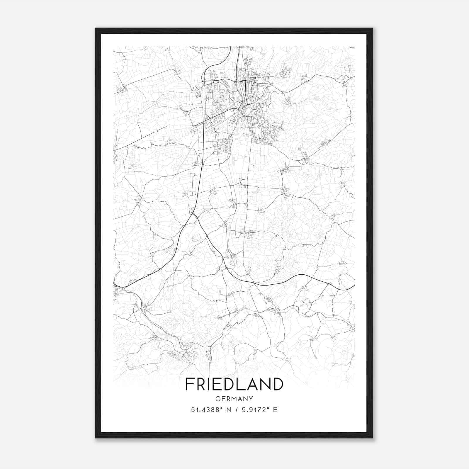 Friedland Germany Map Poster, Modern Home Decor Wall Art Print
