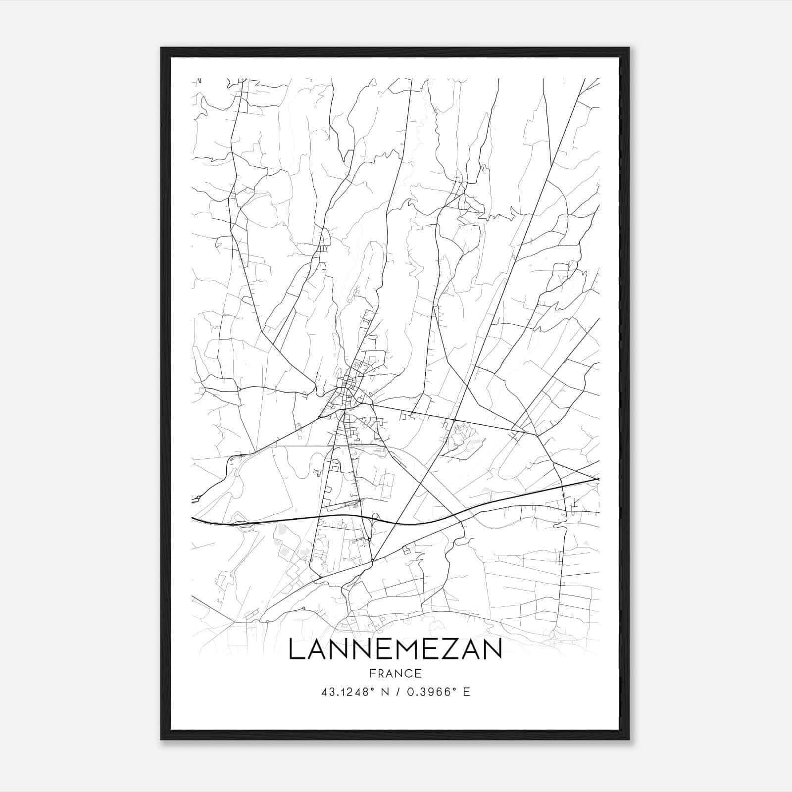 Lannemezan France Map Poster, Modern Home Decor Wall Art Print