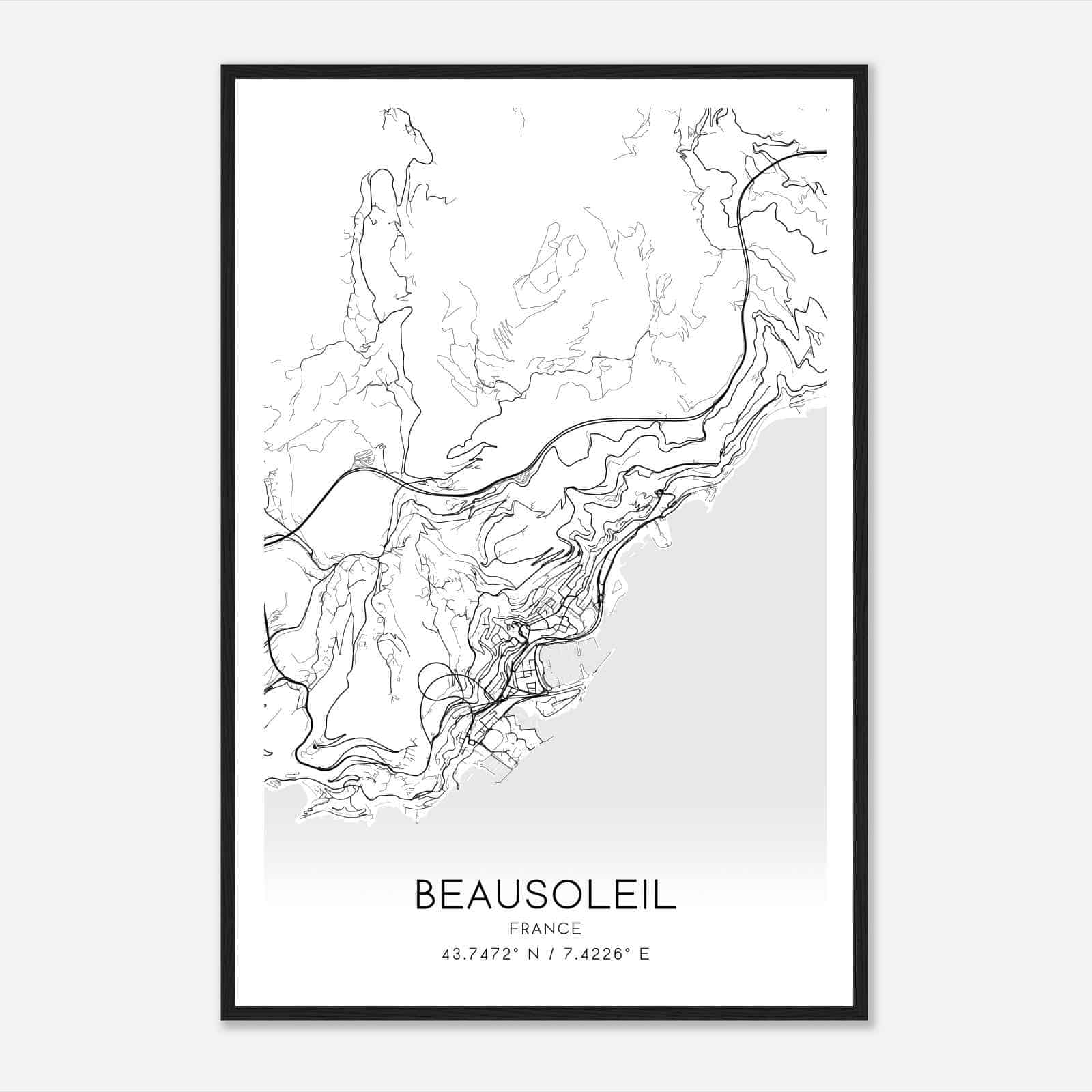 Beausoleil France Map Poster, Modern Home Decor Wall Art Print