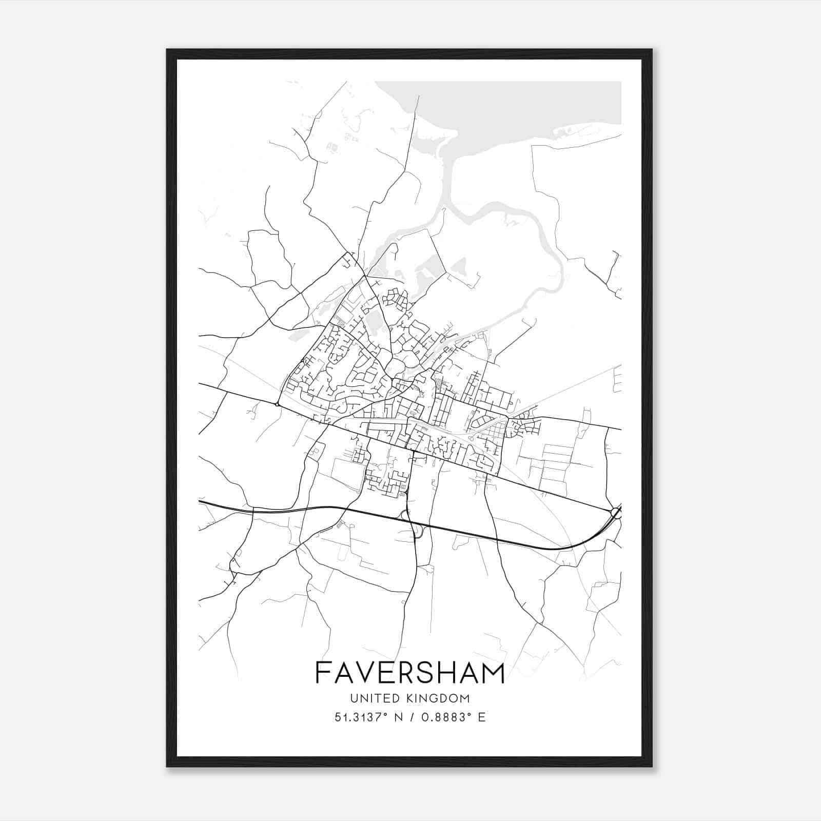Faversham United Kingdom Map Poster, Modern Home Decor Wall Art Print