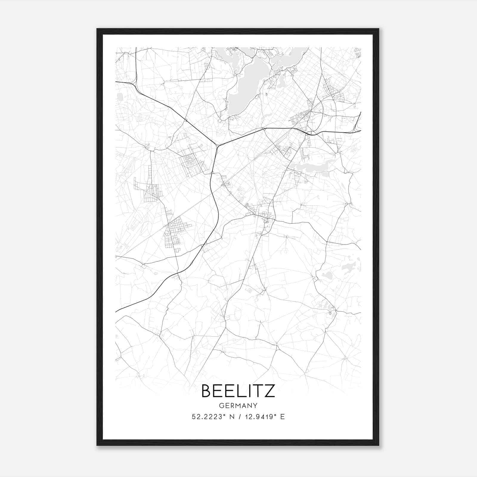 Beelitz Germany Map Poster, Modern Home Decor Wall Art Print