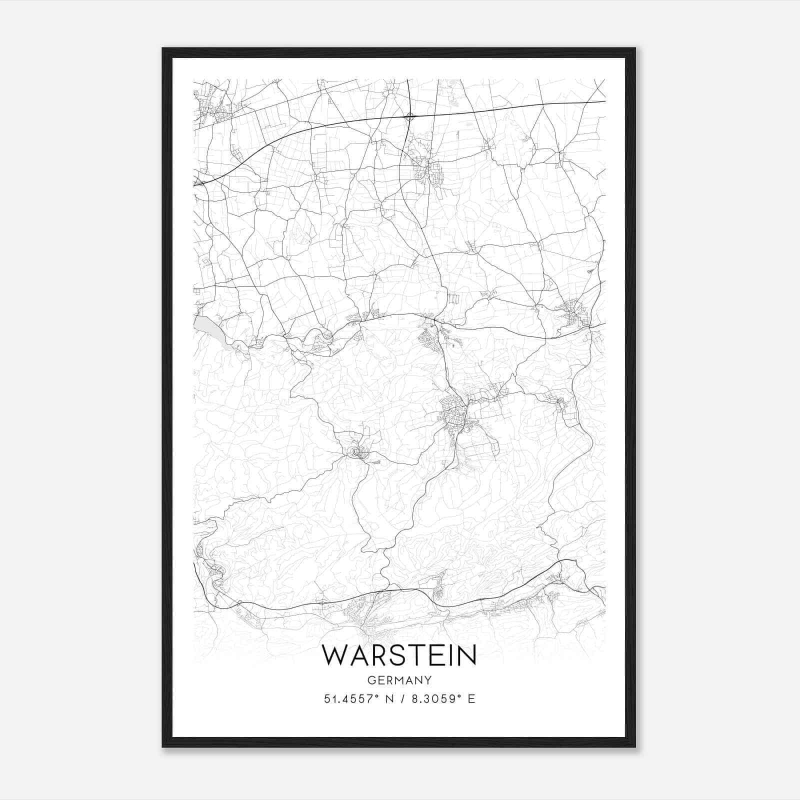 Warstein Germany Map Poster, Modern Home Decor Wall Art Print