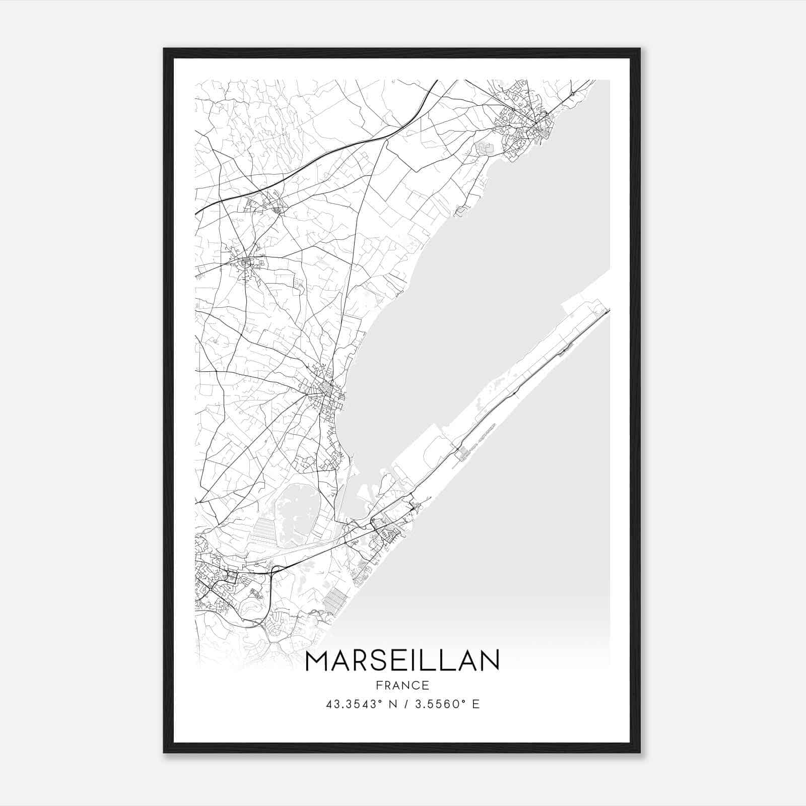 Marseillan France Map Poster, Modern Home Decor Wall Art Print