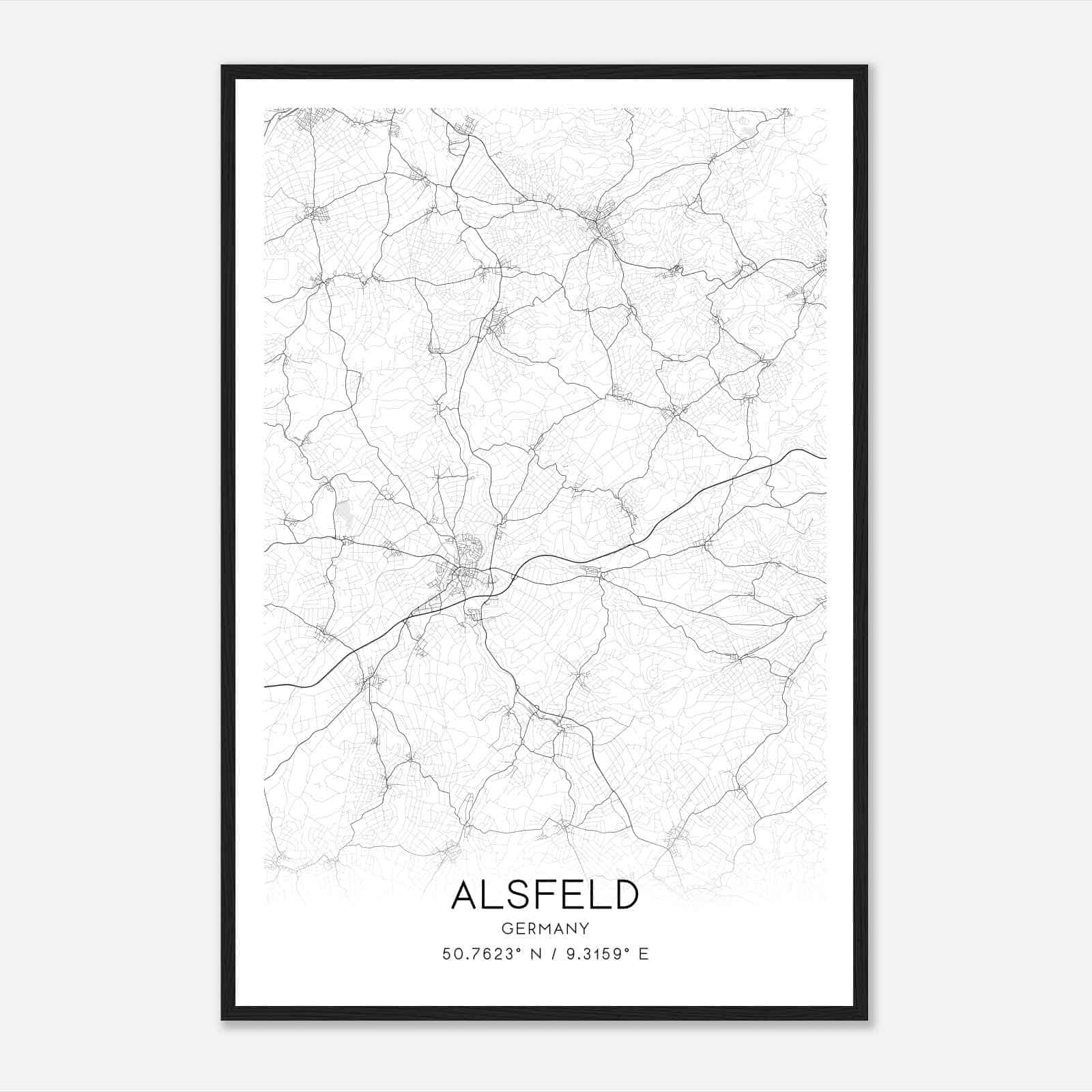 Alsfeld Germany Map Poster, Modern Home Decor Wall Art Print