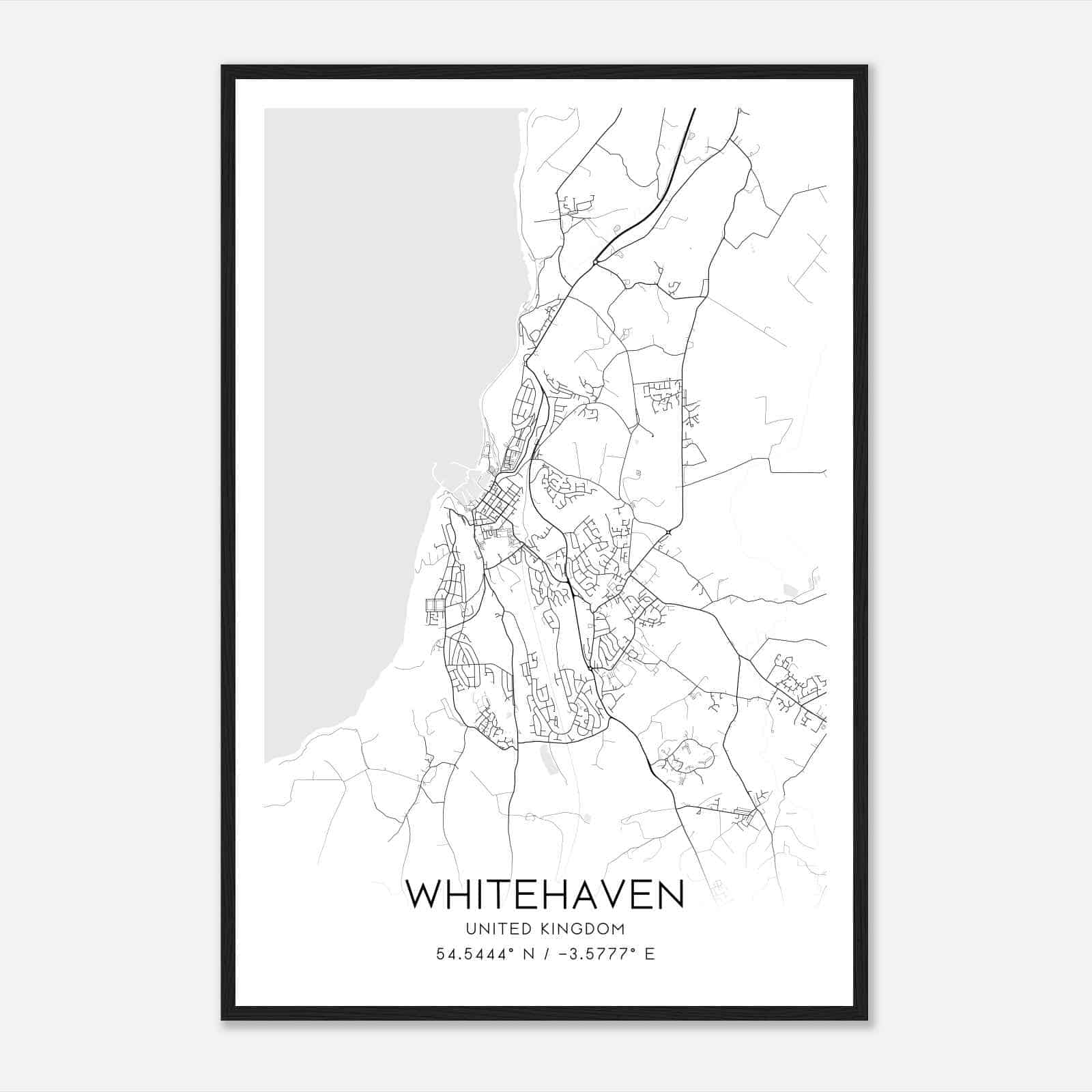 Whitehaven United Kingdom Map Poster, Modern Home Decor Wall Art Print