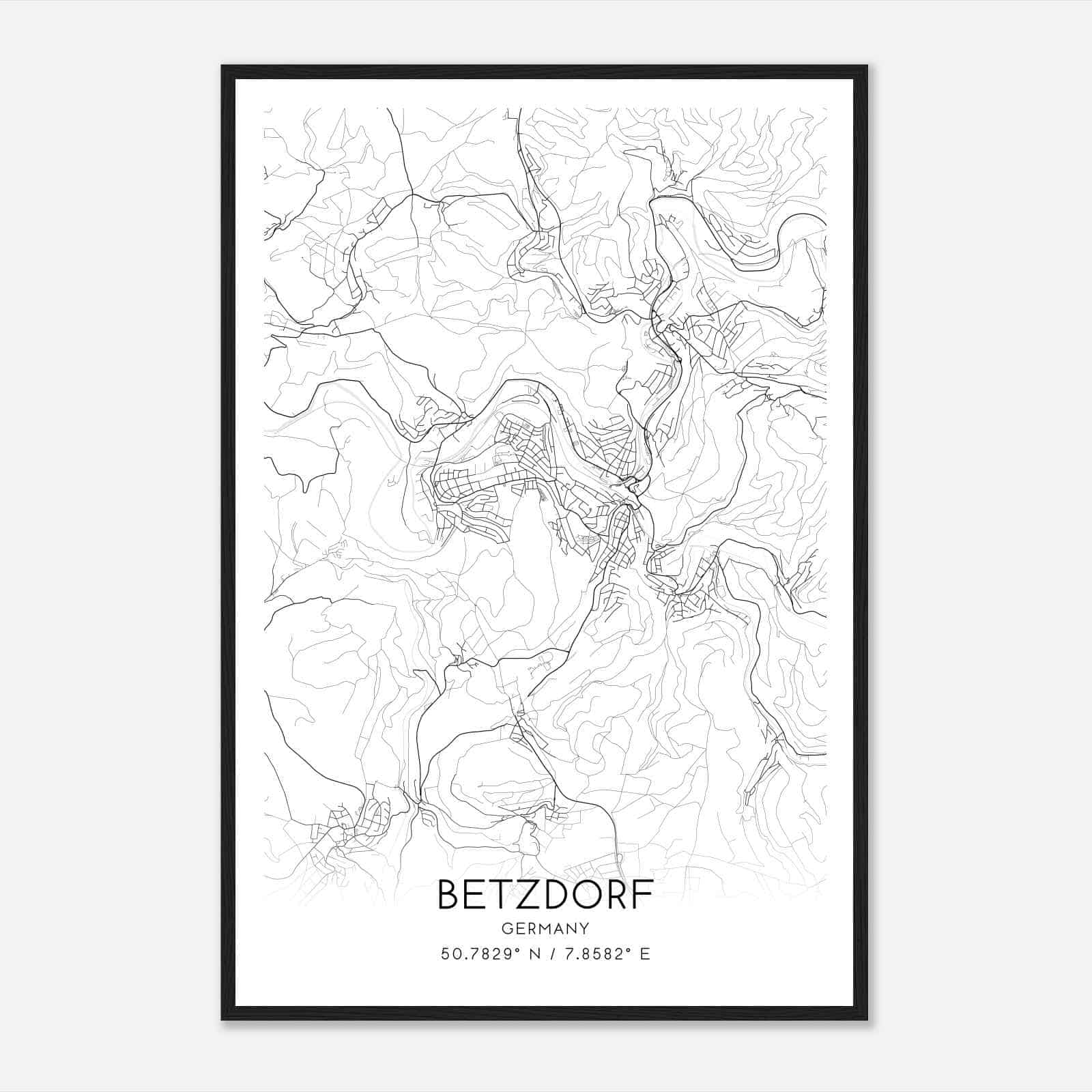 Betzdorf Germany Map Poster, Modern Home Decor Wall Art Print