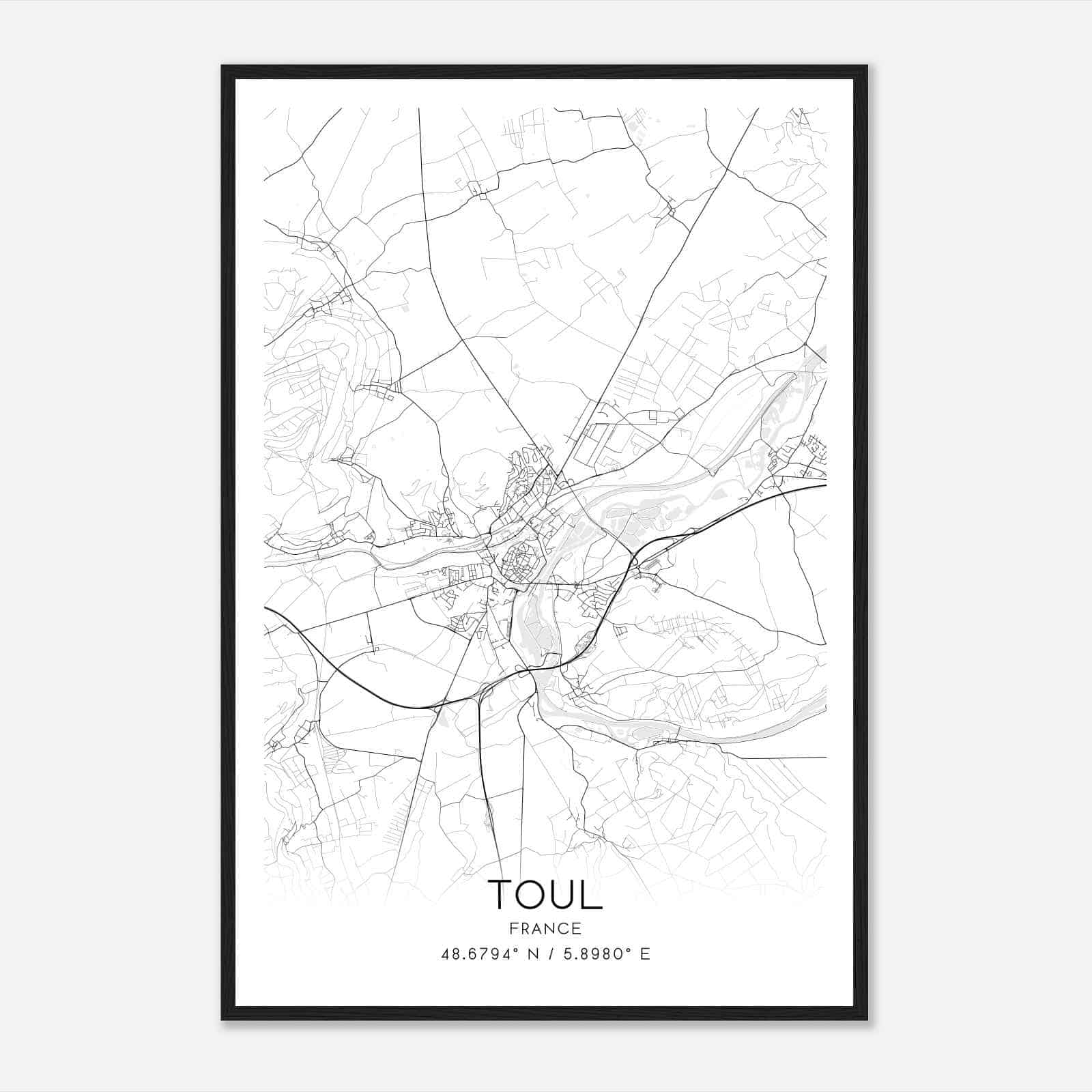 Toul France Map Poster, Modern Home Decor Wall Art Print