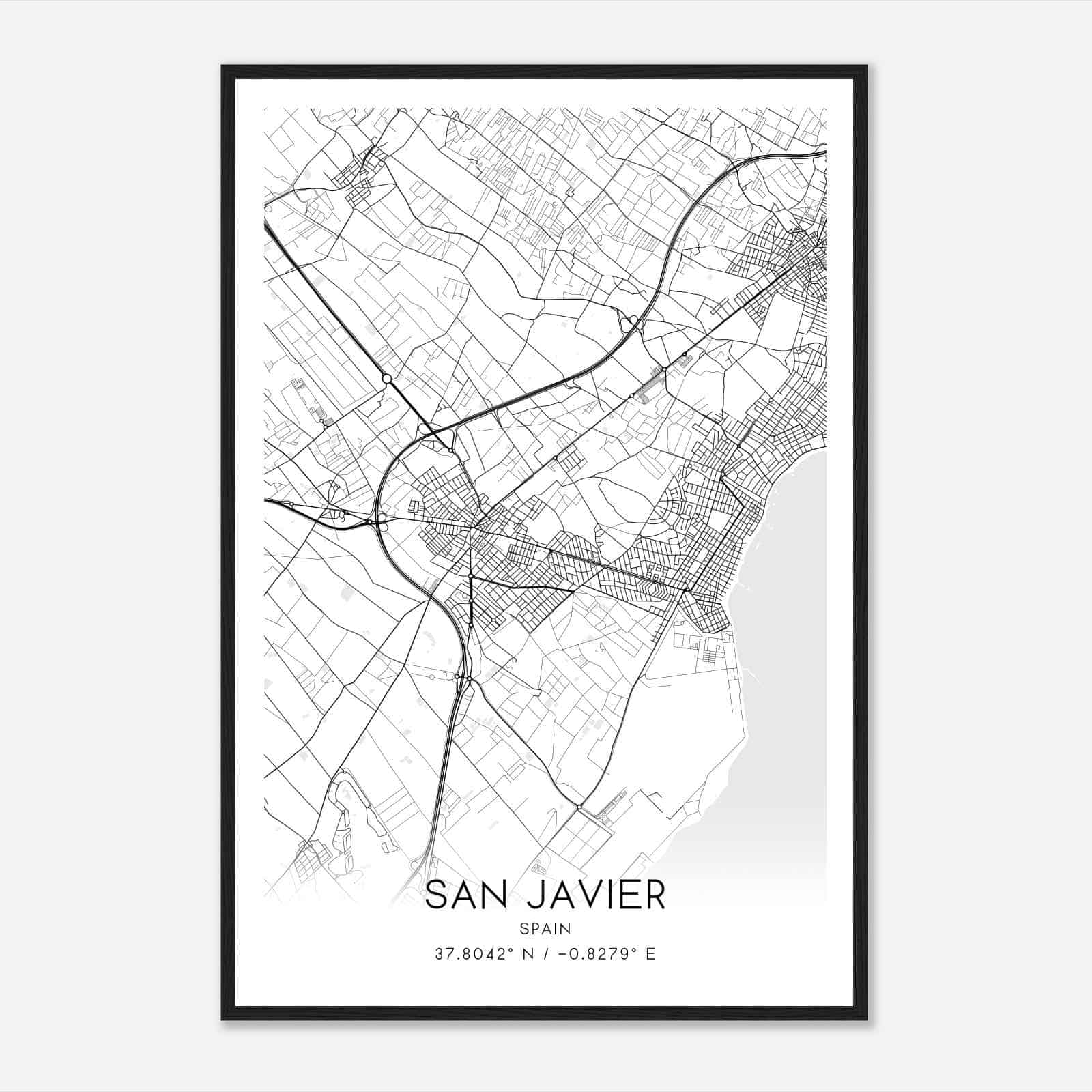 San Javier Spain Map Poster, Modern Home Decor Wall Art Print