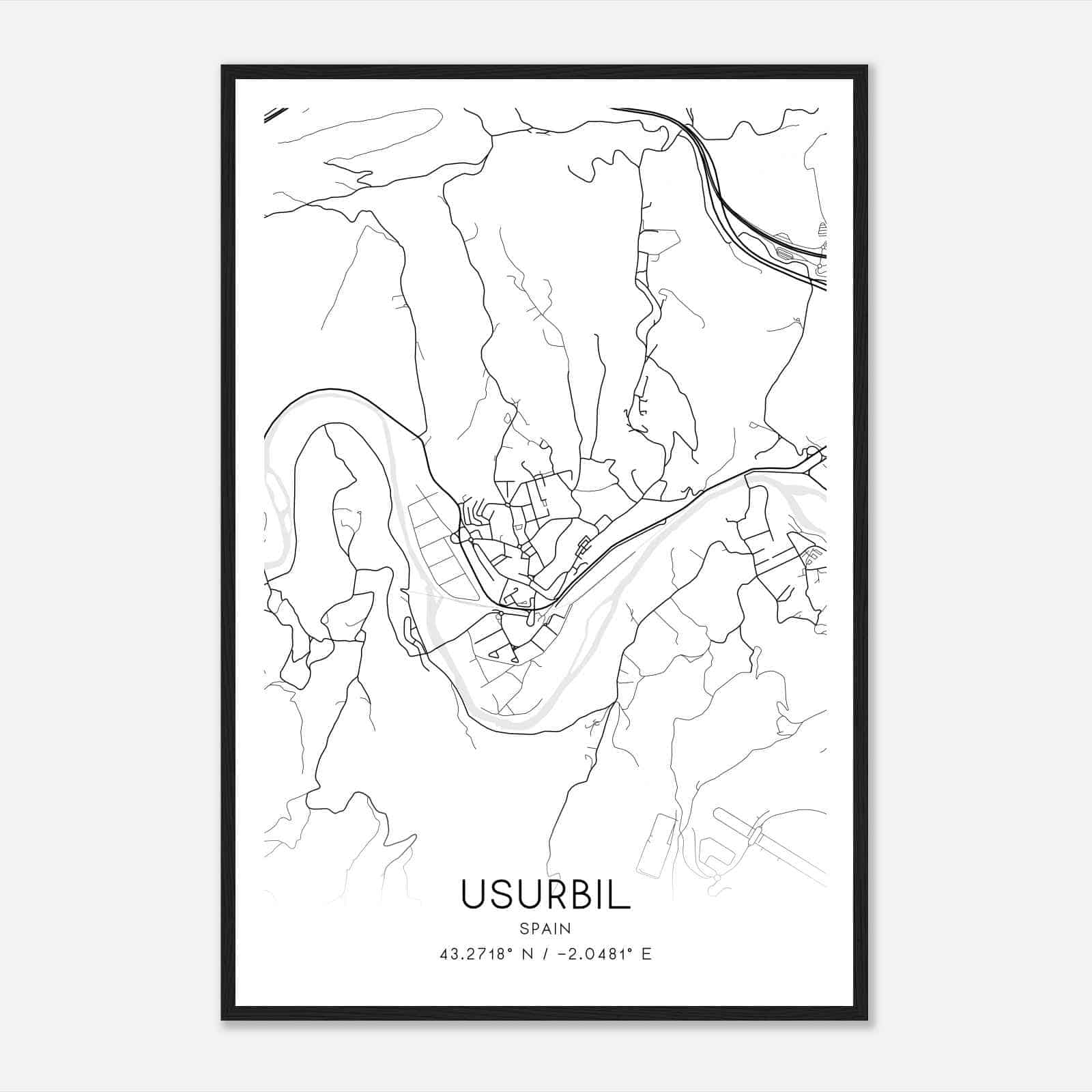 Usurbil Spain Map Poster, Modern Home Decor Wall Art Print