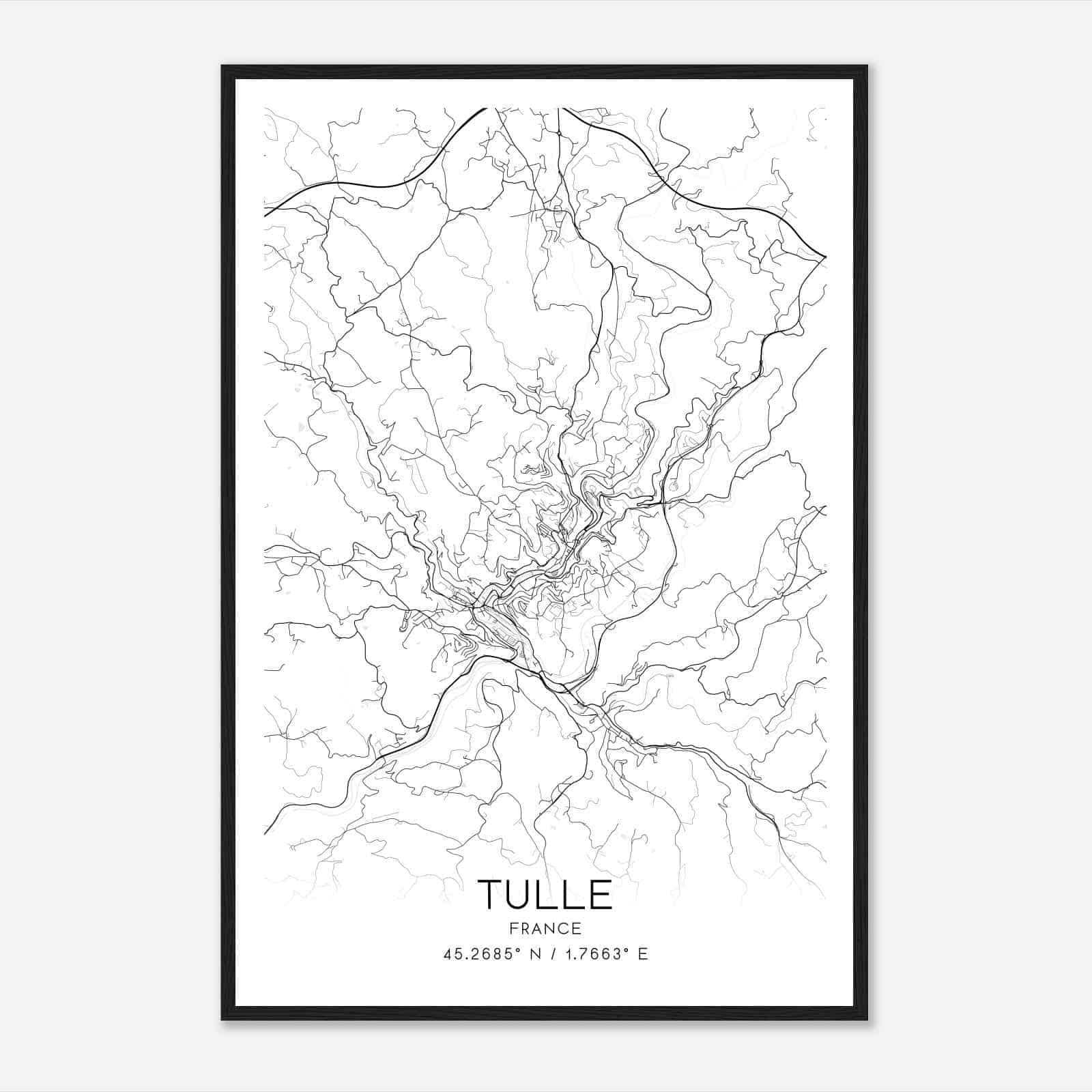 Tulle France Map Poster, Modern Home Decor Wall Art Print